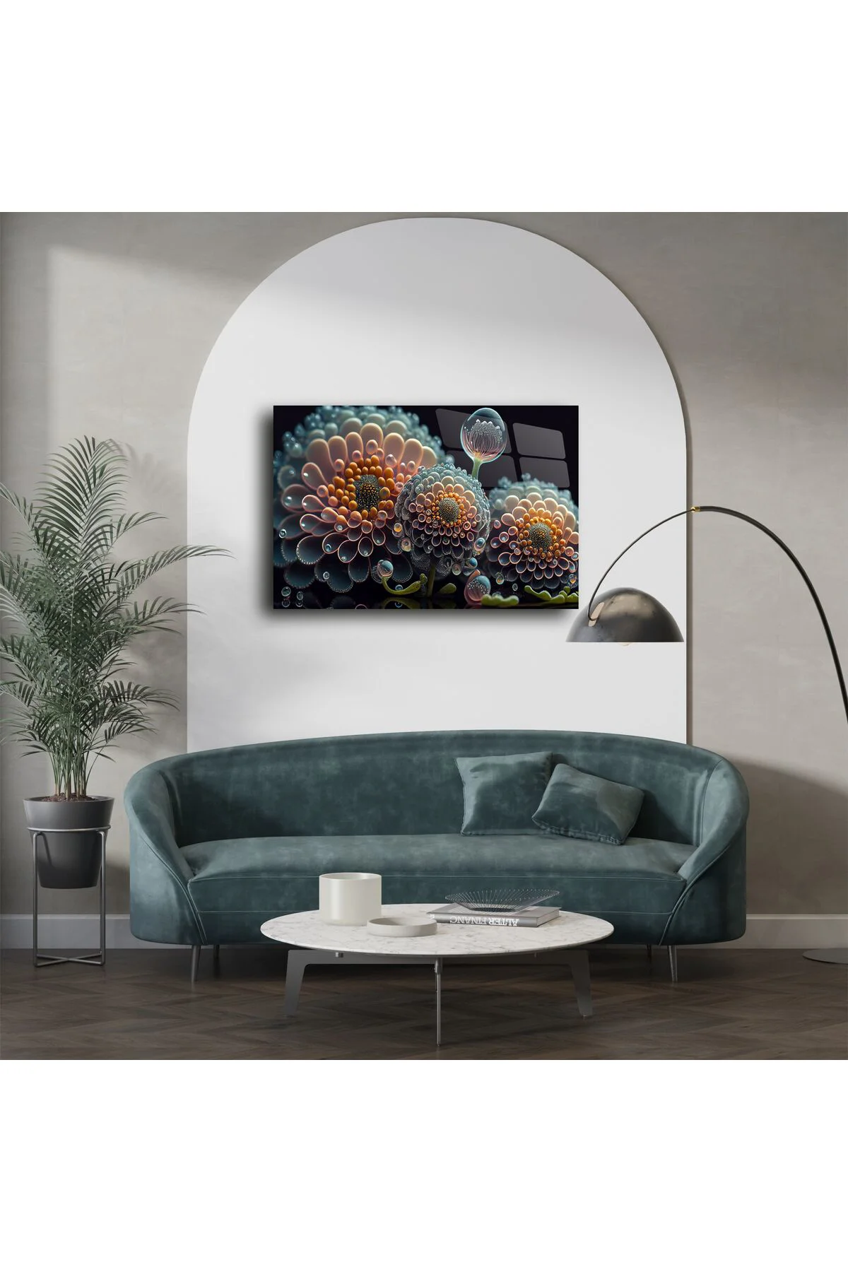 Modern Soyut Çiçek Tasarımlı Cam Tablo Modern Soyut Çiçek Tasarımlı Cam Tablo