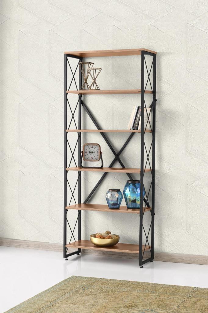 Sivas Gözde Mobilya Modern Tarz Ahşap Metal 5 Rafli Kitaplik 80X30x180