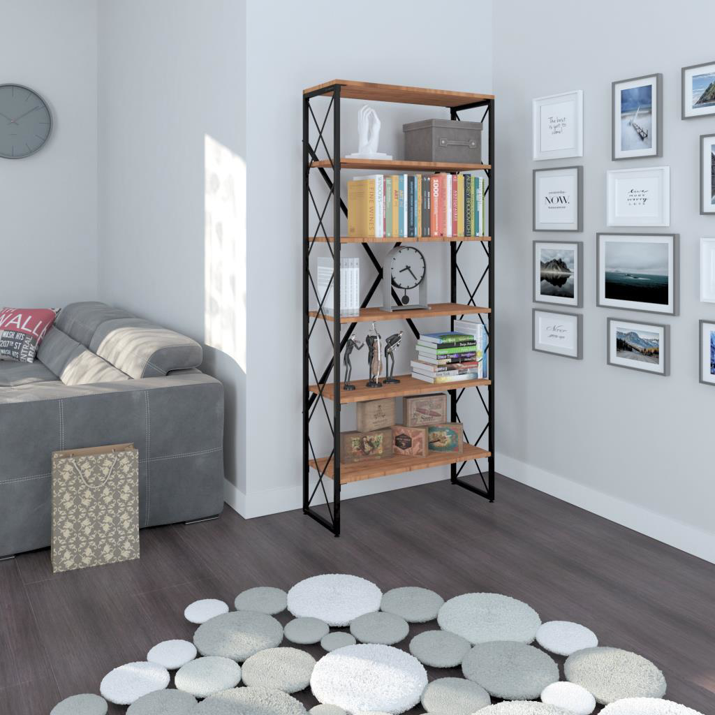 Sivas Gözde Mobilya Modern Tarz Ahşap Metal 5 Rafli Kitaplik 80X30x180