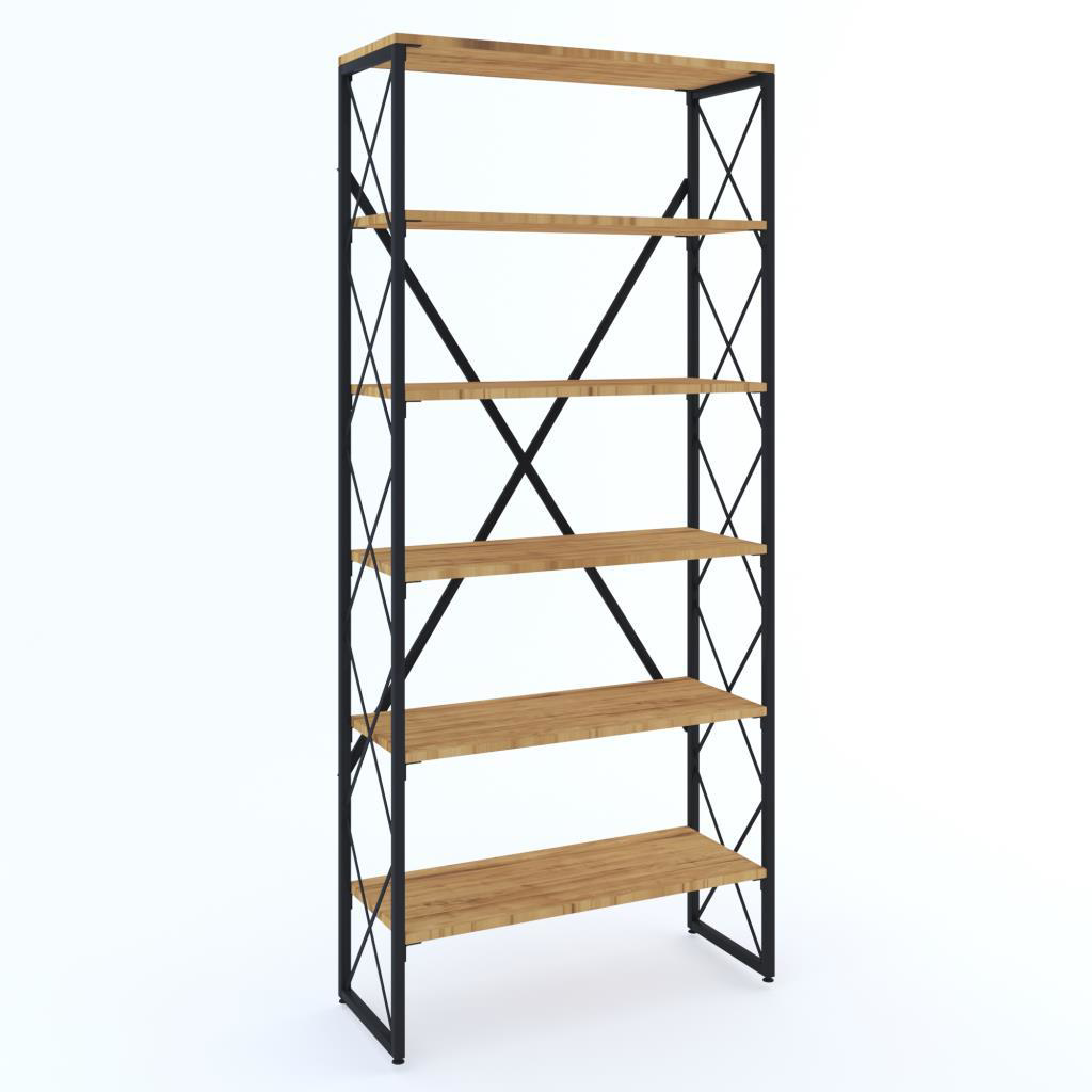 Sivas Gözde Mobilya Modern Tarz Ahşap Metal 5 Rafli Kitaplik 80X30x180
