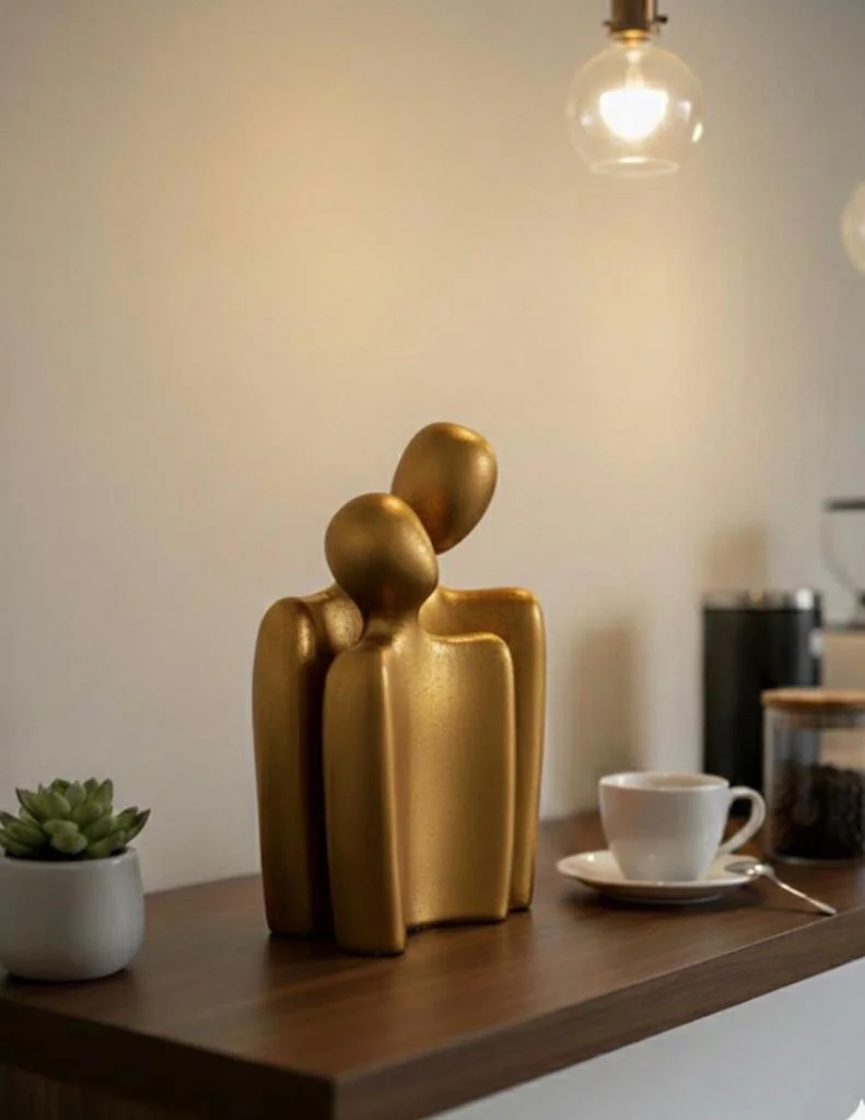 Modern Tasarım 2 Li Soyut Gold Dekoratif Obje - Kucaklaşan Aşıkla