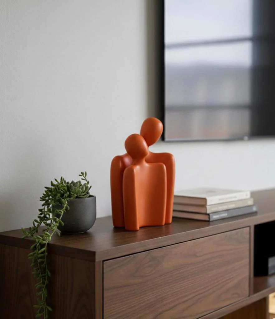 Modern Tasarım 2 Li Soyut Turuncu Dekoratif Obje - Kucaklaşan Aşı