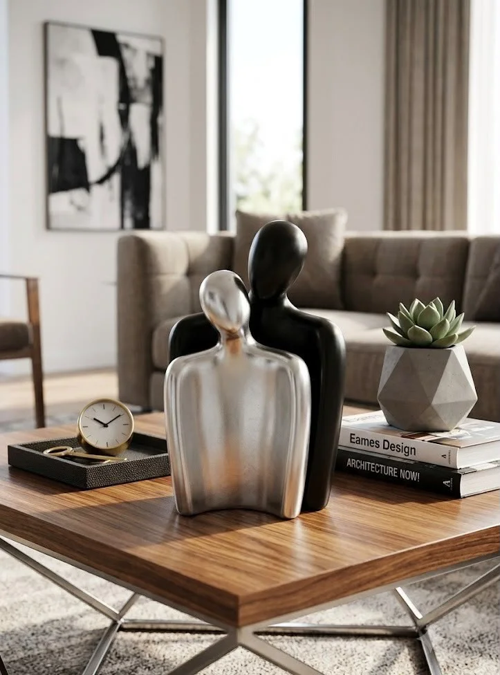 Modern Tasarım 2 Li Soyut Siyah Gümüş Dekoratif Obje - Kucaklaşan Modern Tasarım 2 Li Soyut Siyah Gümüş Dekoratif Obje - Kucaklaşan