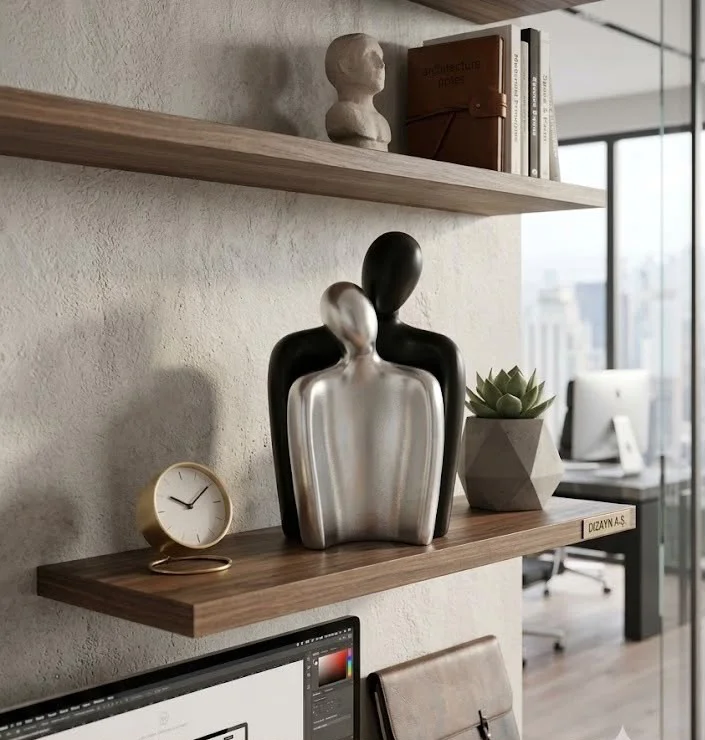 Modern Tasarım 2 Li Soyut Siyah Gümüş Dekoratif Obje - Kucaklaşan Modern Tasarım 2 Li Soyut Siyah Gümüş Dekoratif Obje - Kucaklaşan