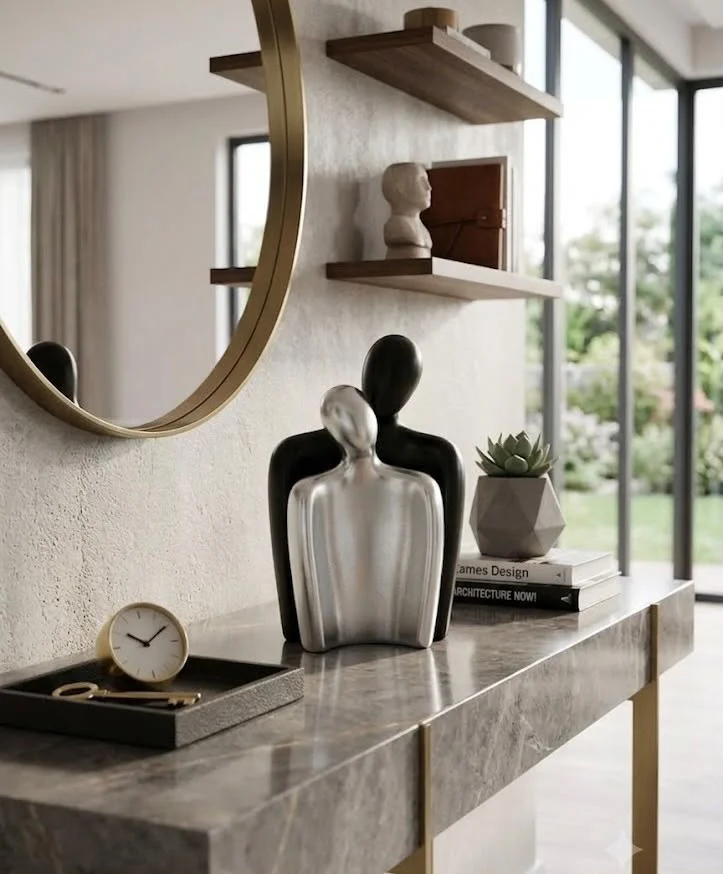 Modern Tasarım 2 Li Soyut Siyah Gümüş Dekoratif Obje - Kucaklaşan Modern Tasarım 2 Li Soyut Siyah Gümüş Dekoratif Obje - Kucaklaşan
