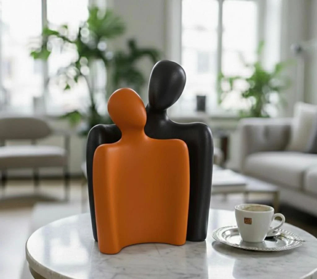 Modern Tasarım 2 Li Soyut Siyah Turuncu Dekoratif Obje - Kucaklaş Modern Tasarım 2 Li Soyut Siyah Turuncu Dekoratif Obje - Kucaklaş