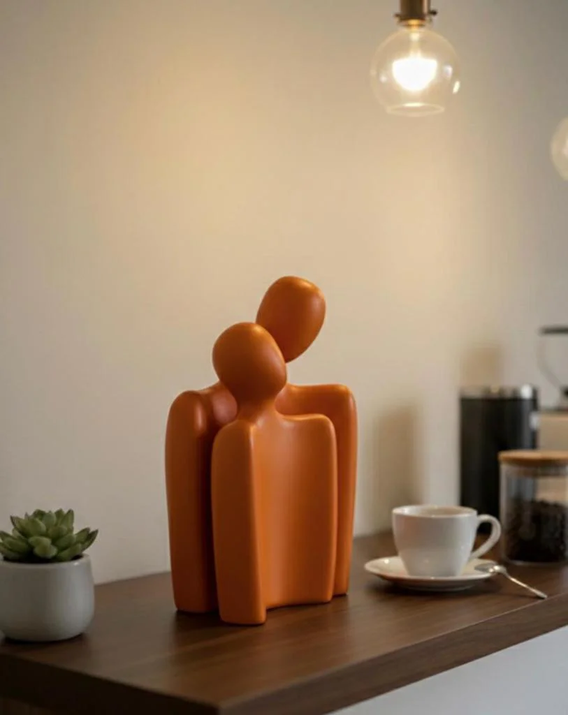 Modern Tasarım 2 Li Soyut Turuncu Dekoratif Obje - Kucaklaşan Aşı