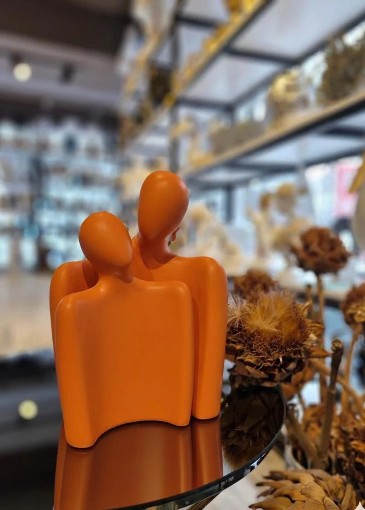 Modern Tasarım 2 Li Soyut Turuncu Dekoratif Obje - Kucaklaşan Aşı