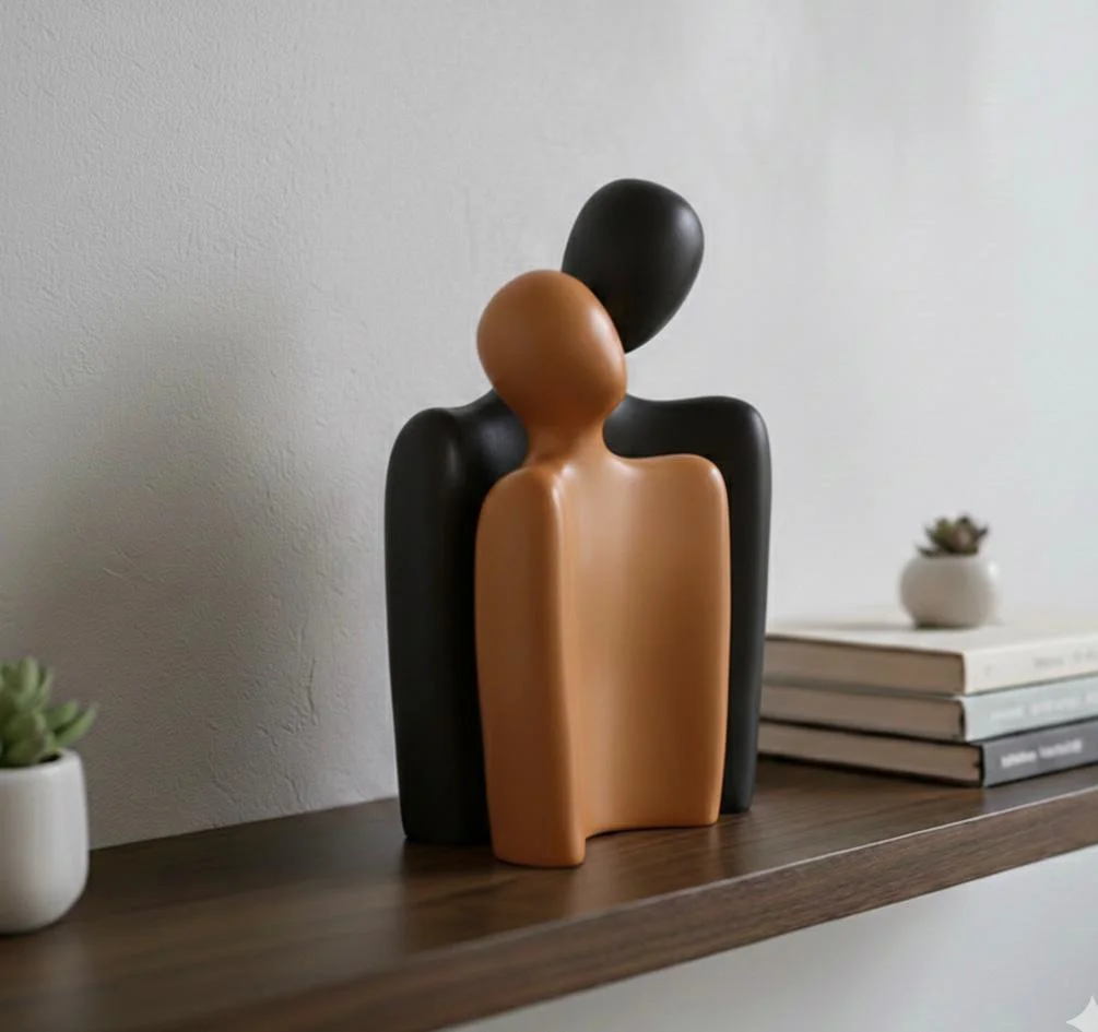 Modern Tasarım 2 Li Soyut Siyah Turuncu Dekoratif Obje - Kucaklaş Modern Tasarım 2 Li Soyut Siyah Turuncu Dekoratif Obje - Kucaklaş