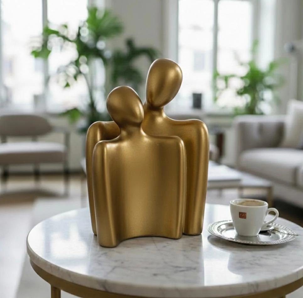 Modern Tasarım 2 Li Soyut Gold Dekoratif Obje - Kucaklaşan Aşıkla
