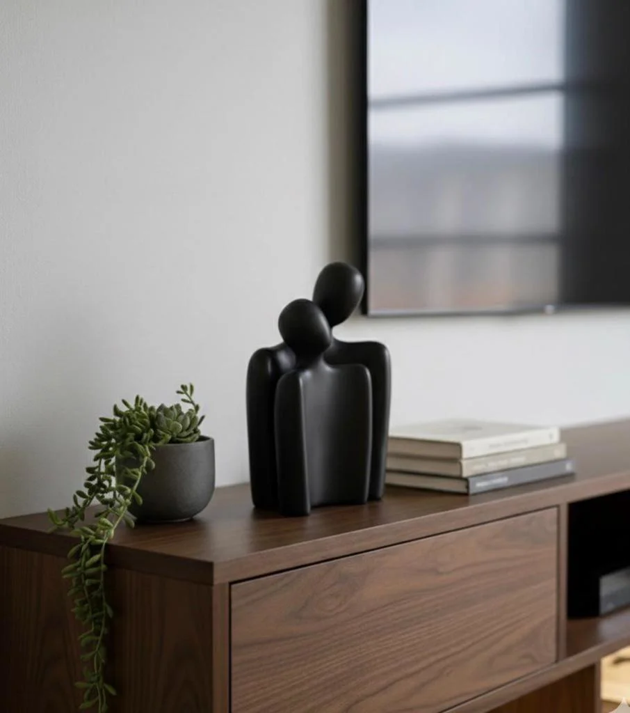 Modern Tasarım 2 Li Soyut Siyahi Dekoratif Obje - Kucaklaşan Aşık