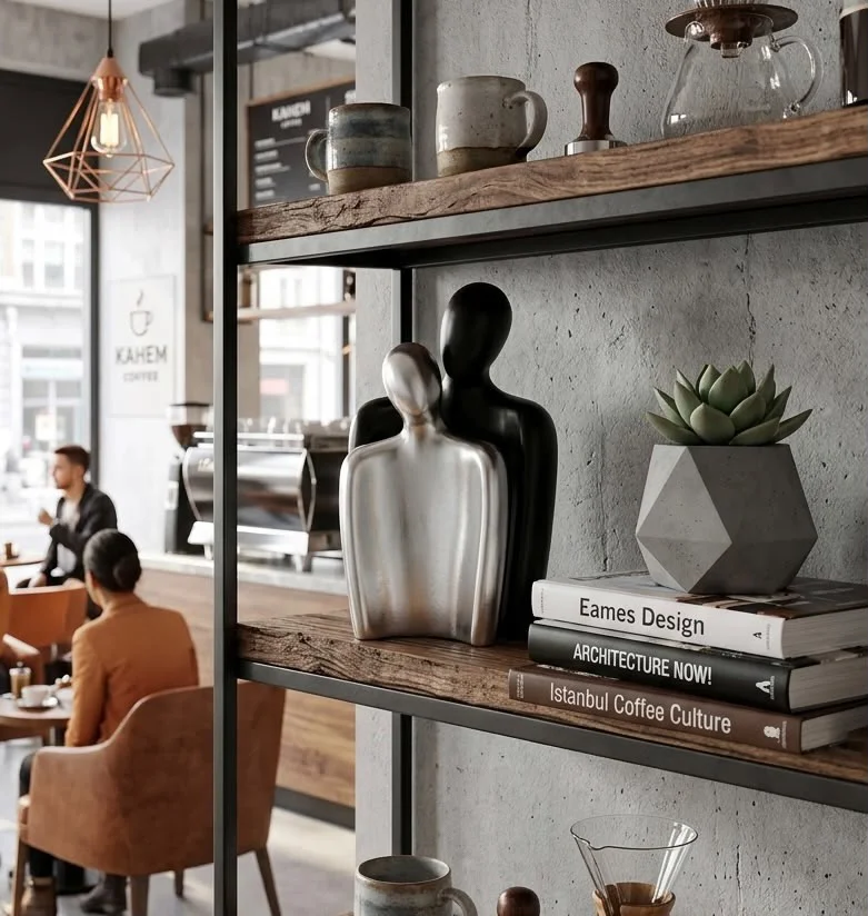 Modern Tasarım 2 Li Soyut Siyah Gümüş Dekoratif Obje - Kucaklaşan Modern Tasarım 2 Li Soyut Siyah Gümüş Dekoratif Obje - Kucaklaşan