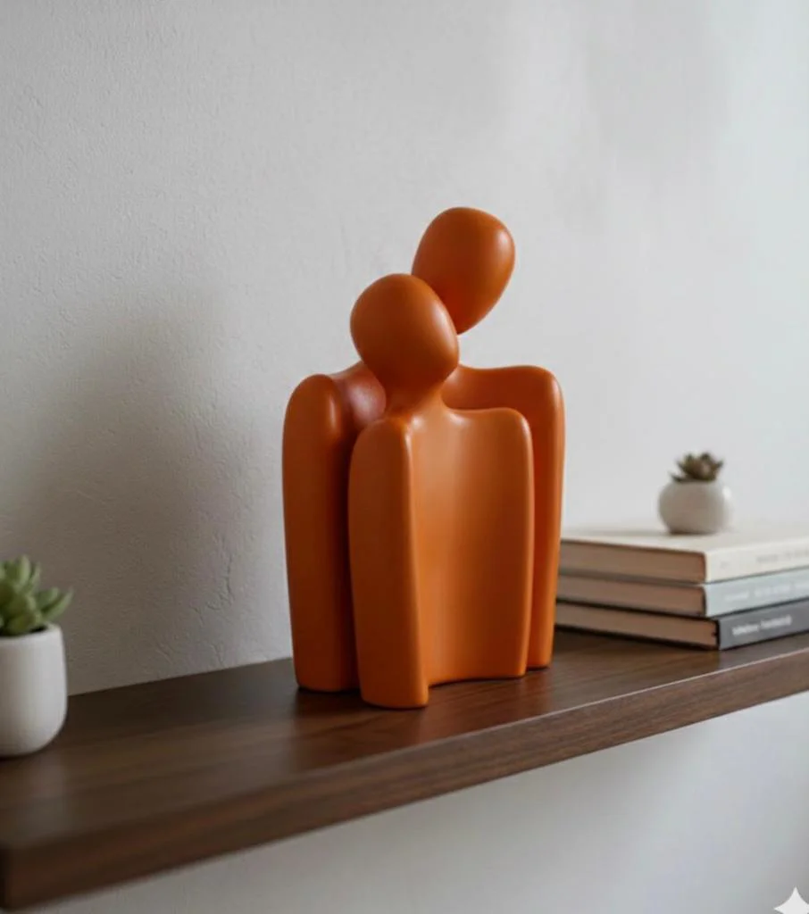 Modern Tasarım 2 Li Soyut Turuncu Dekoratif Obje - Kucaklaşan Aşı