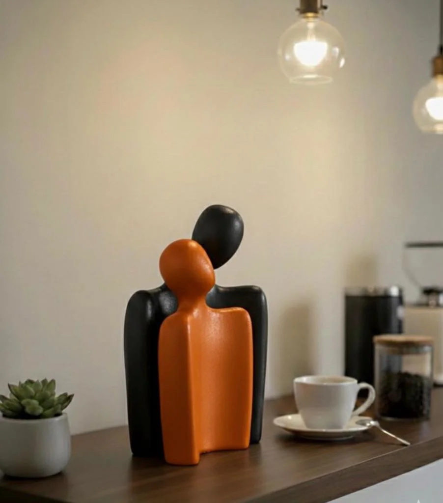 Modern Tasarım 2 Li Soyut Siyah Turuncu Dekoratif Obje - Kucaklaş Modern Tasarım 2 Li Soyut Siyah Turuncu Dekoratif Obje - Kucaklaş