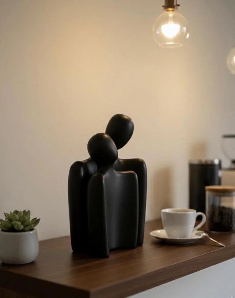 Modern Tasarım 2 Li Soyut Siyahi Dekoratif Obje - Kucaklaşan Aşık