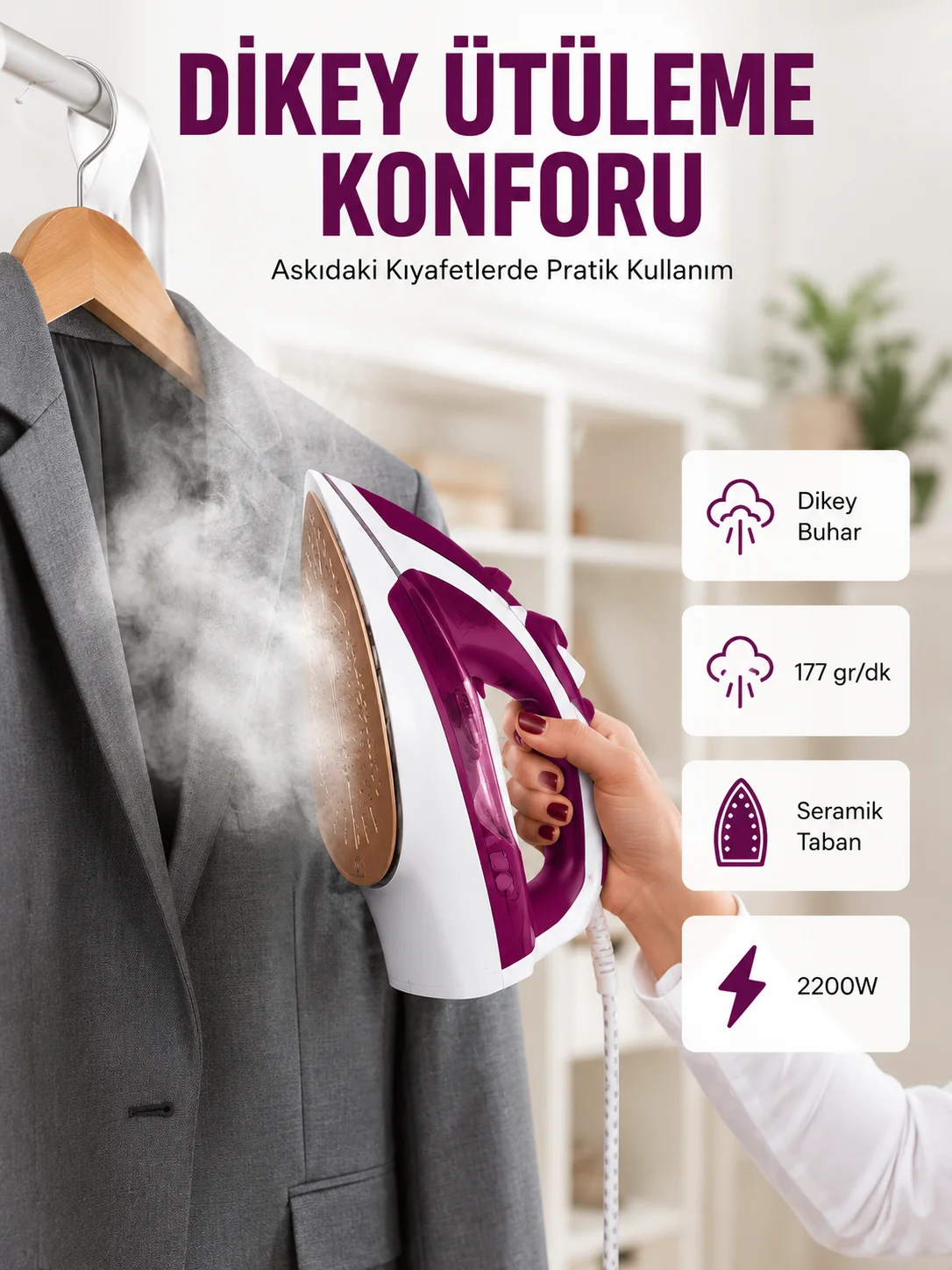 Modern Tasarım 2200W Dayanıklı Buharlı Seramik Kaplama Ütü Yeni Nesil