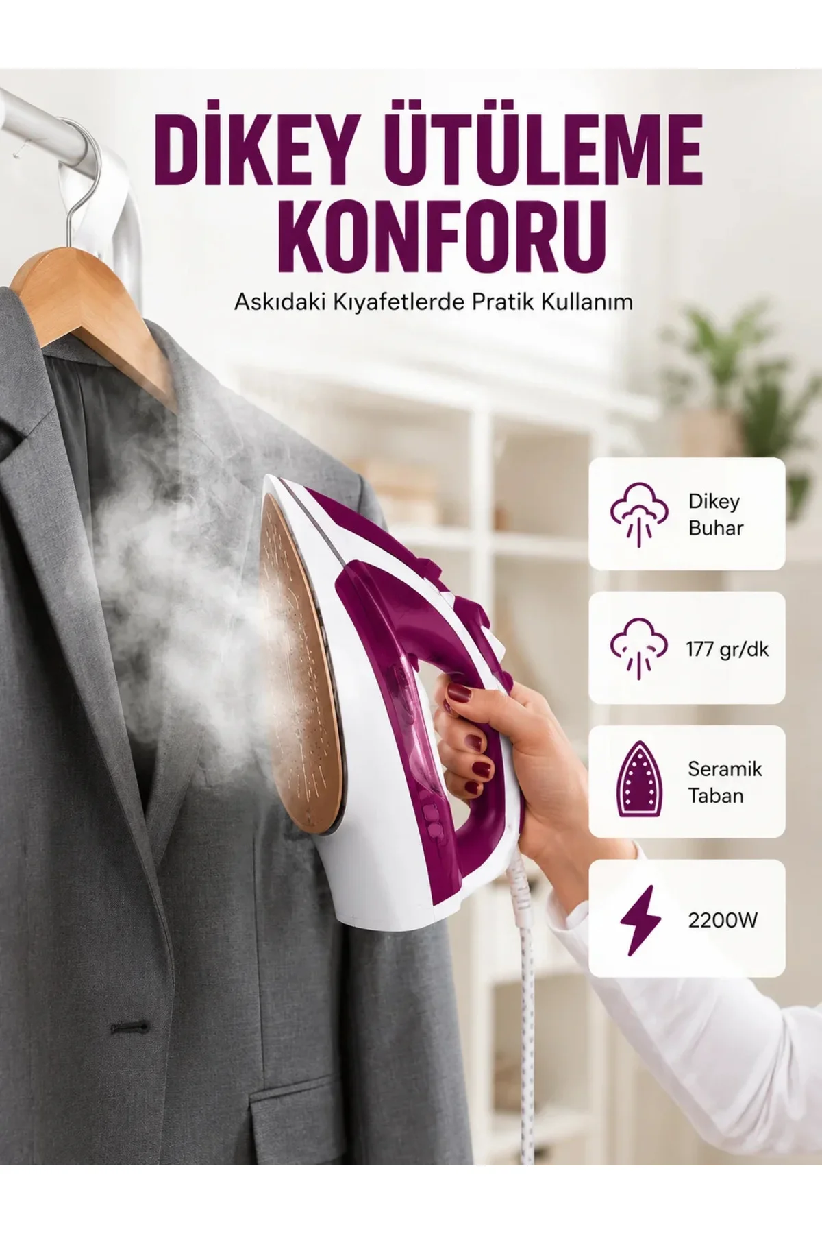 Modern Tasarım 2200W Dayanıklı Buharlı Serak Kaplama Ütü Yeni Nesil