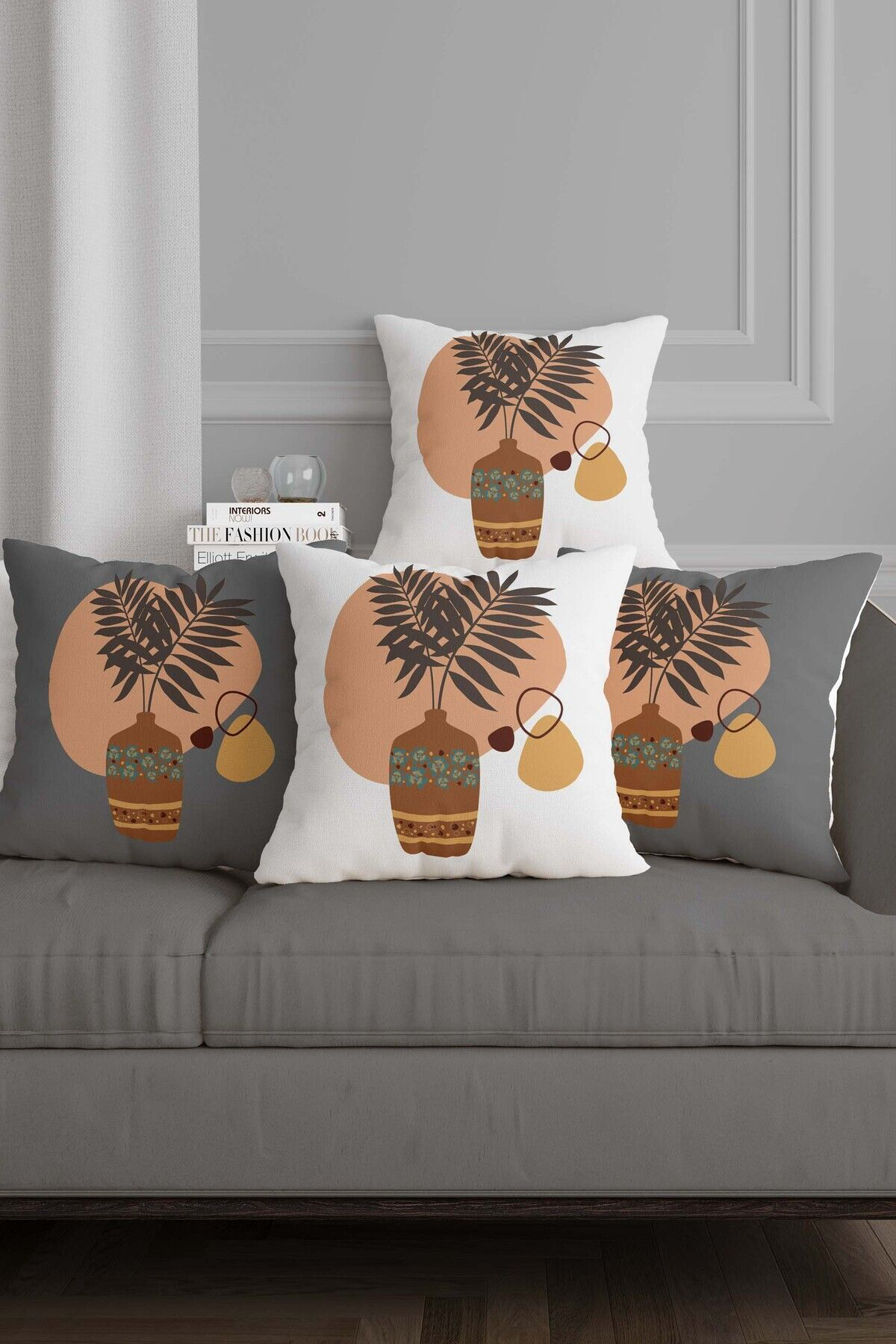 Sakallı Modern Tasarım 3D Dijital Baskılı Dekoratif 4Lü Kırlent Kılıfı