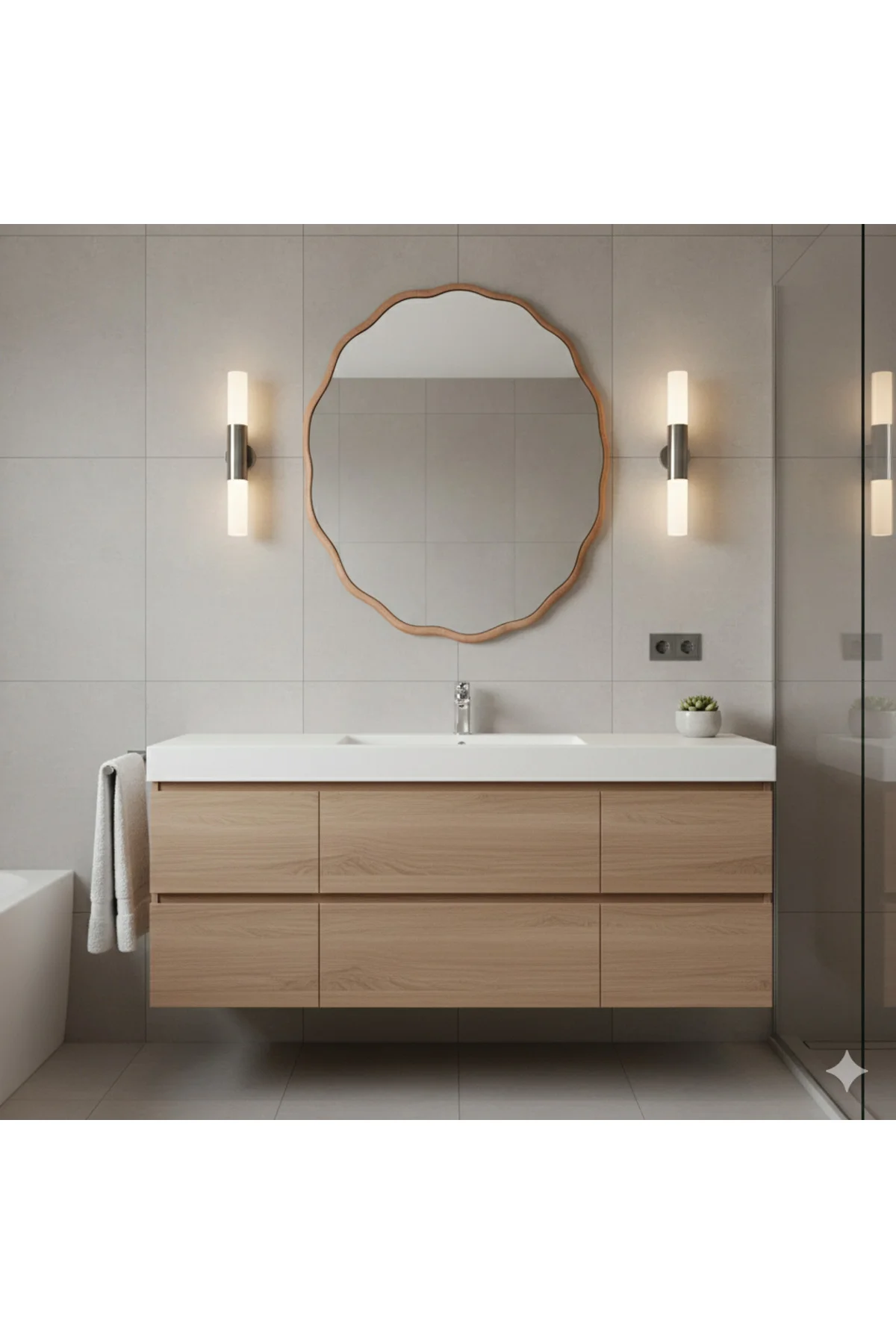 Modern Tasarım 80 cm Yuvarlak Dalgalı Dekoratif Ayna | Lake Boyal