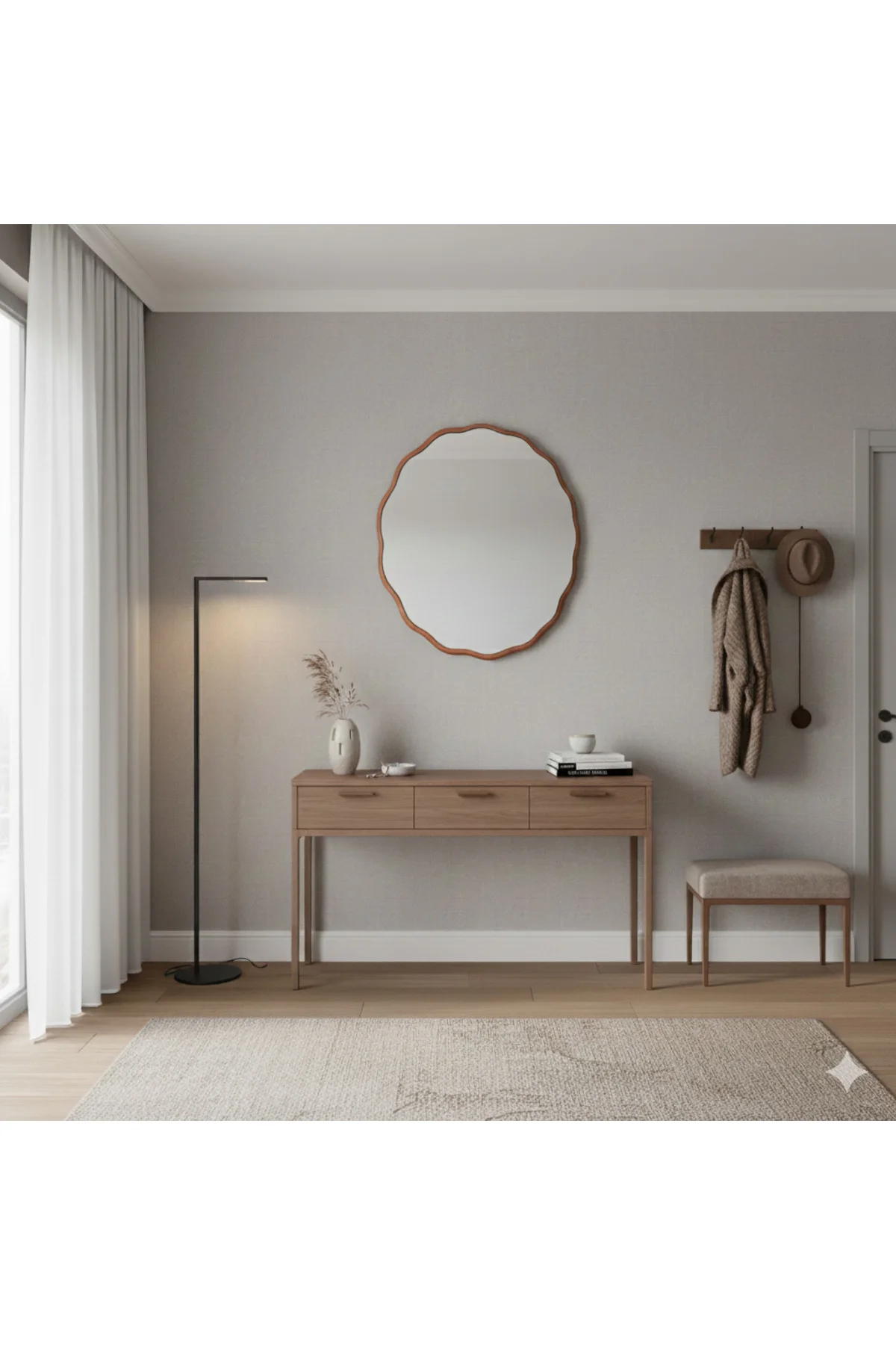 Modern Tasarım 80 cm Yuvarlak Dalgalı Dekoratif Ayna | Lake Boyal