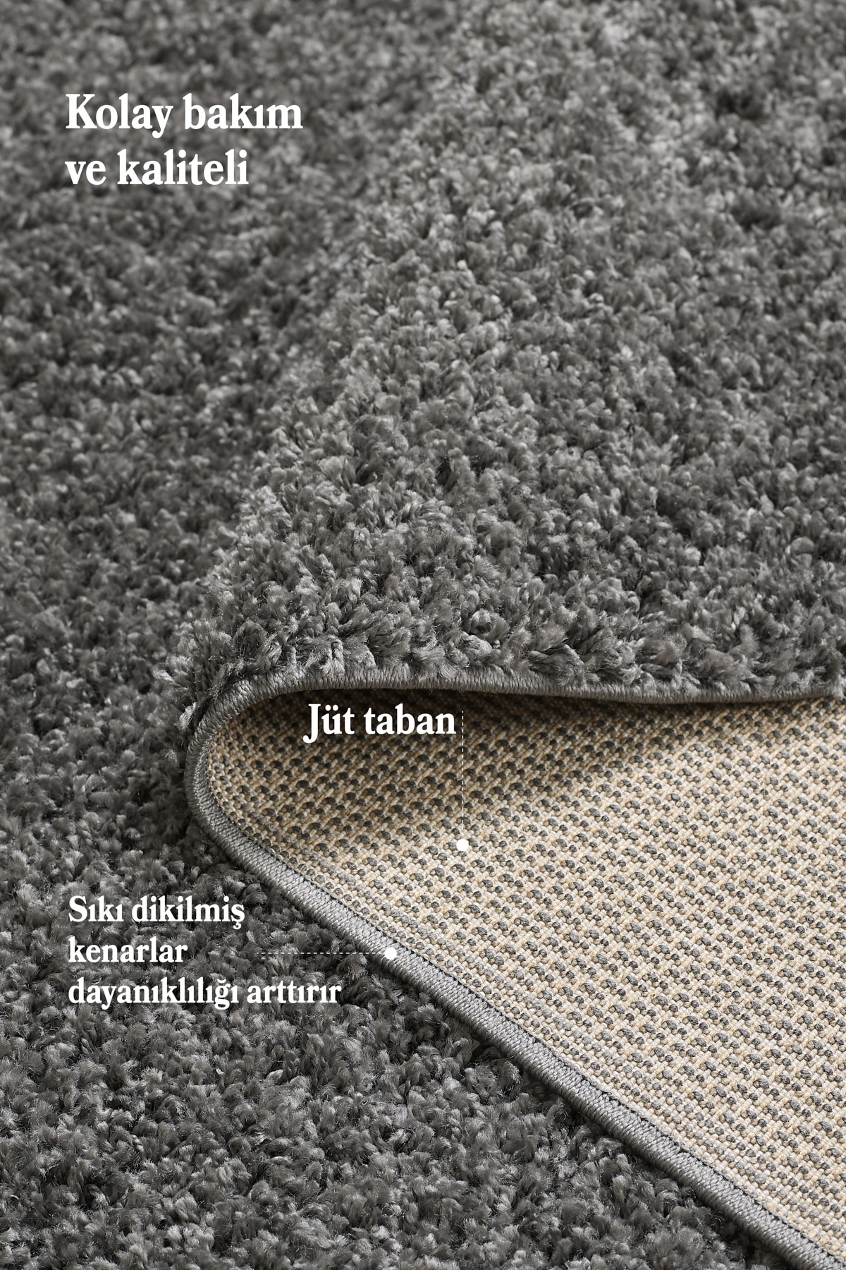 Anaska Home Modern Tasarım Uzun Tüylü Peluş Gri Shaggy Oturma Odası Salon Beb