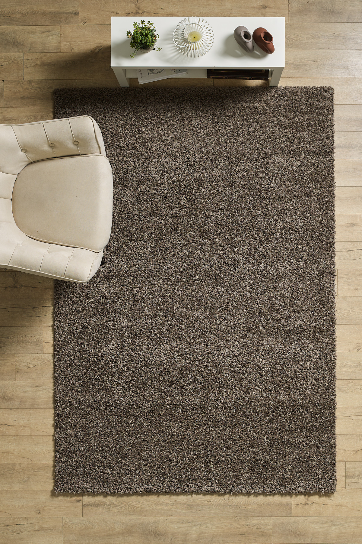 Anaska Home Modern Tasarım Uzun Tüylü Peluş Açık Kahve Shaggy Oturma Odası Sa