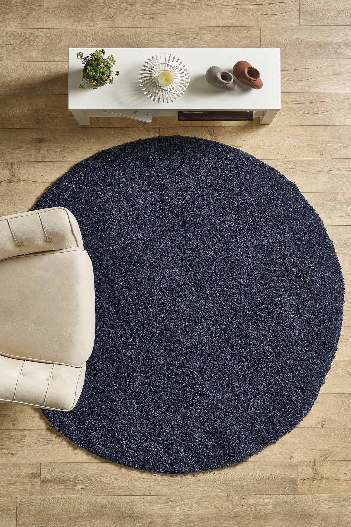 Anaska Home Modern Tasarım Uzun Tüylü Peluş Lacivert Shaggy Oturma Odası Salo