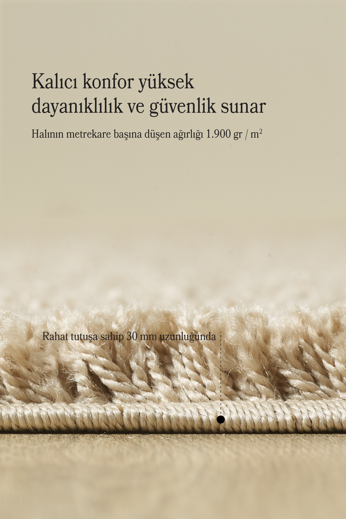 Anaska Home Modern Tasarım Uzun Tüylü Peluş Bej Shaggy Oturma Odası Salon Beb