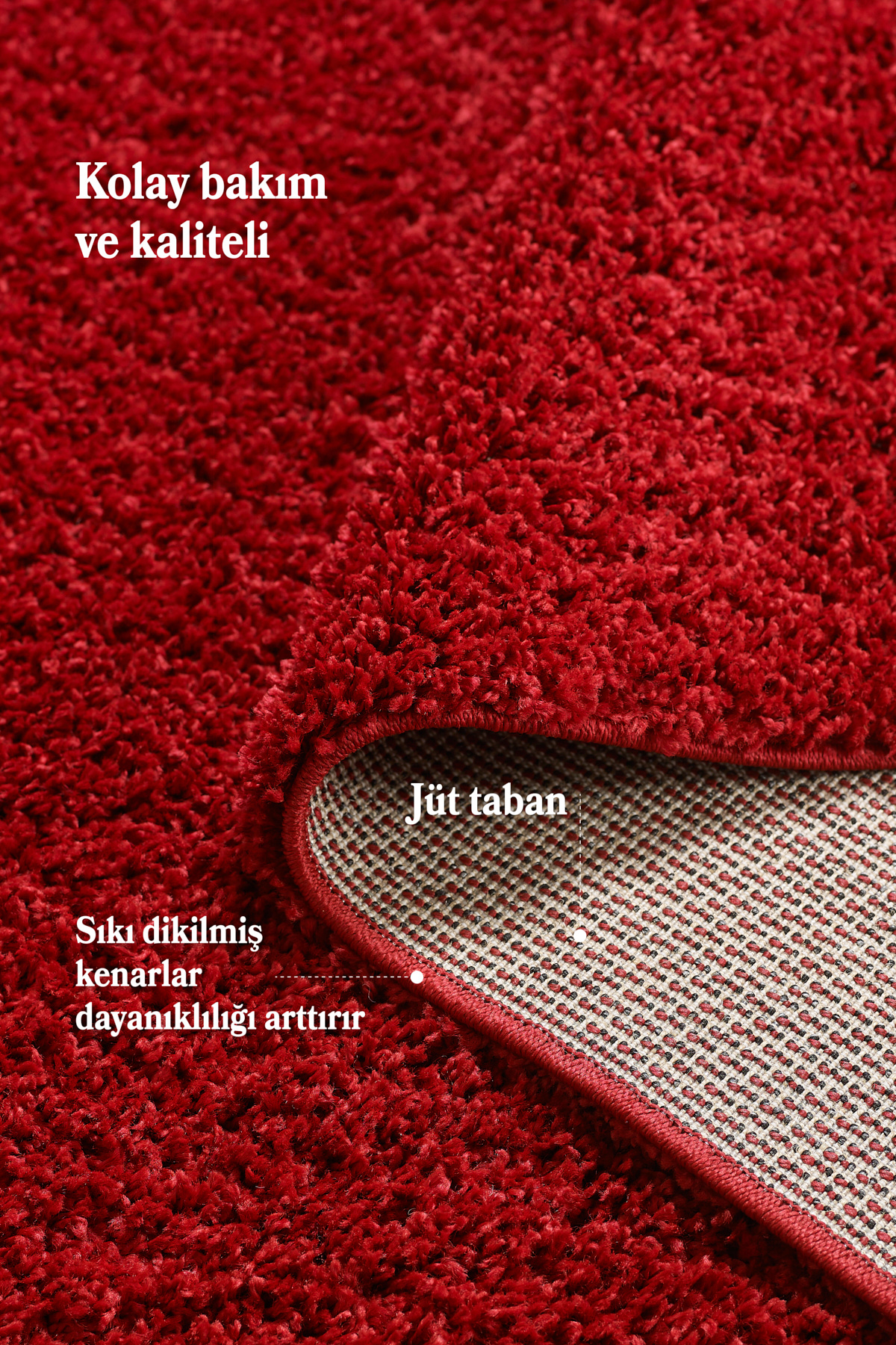 Anaska Home Modern Tasarım Uzun Tüylü Peluş Kırmızı Shaggy Oturma Odası Salon