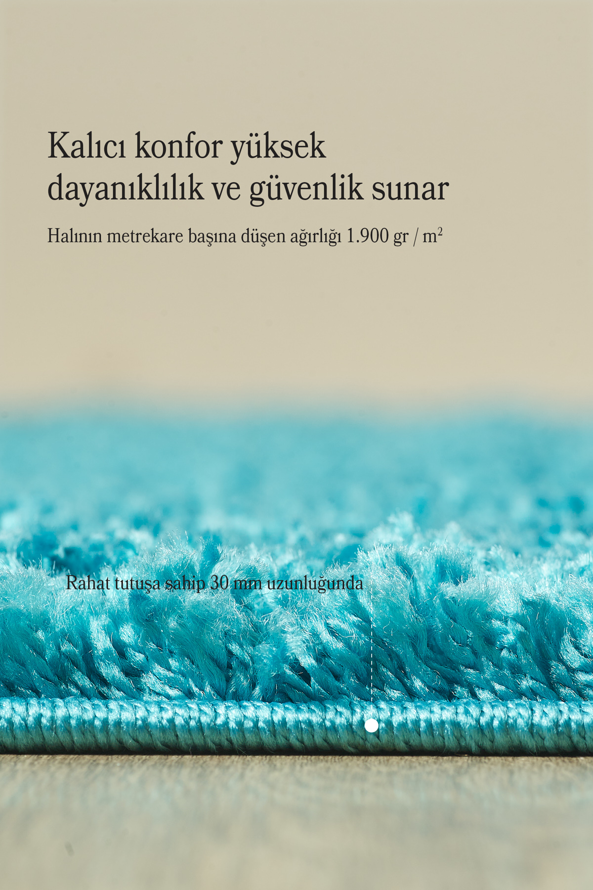 Anaska Home Modern Tasarım Uzun Tüylü Peluş Turkuaz Shaggy Oturma Odası Salon