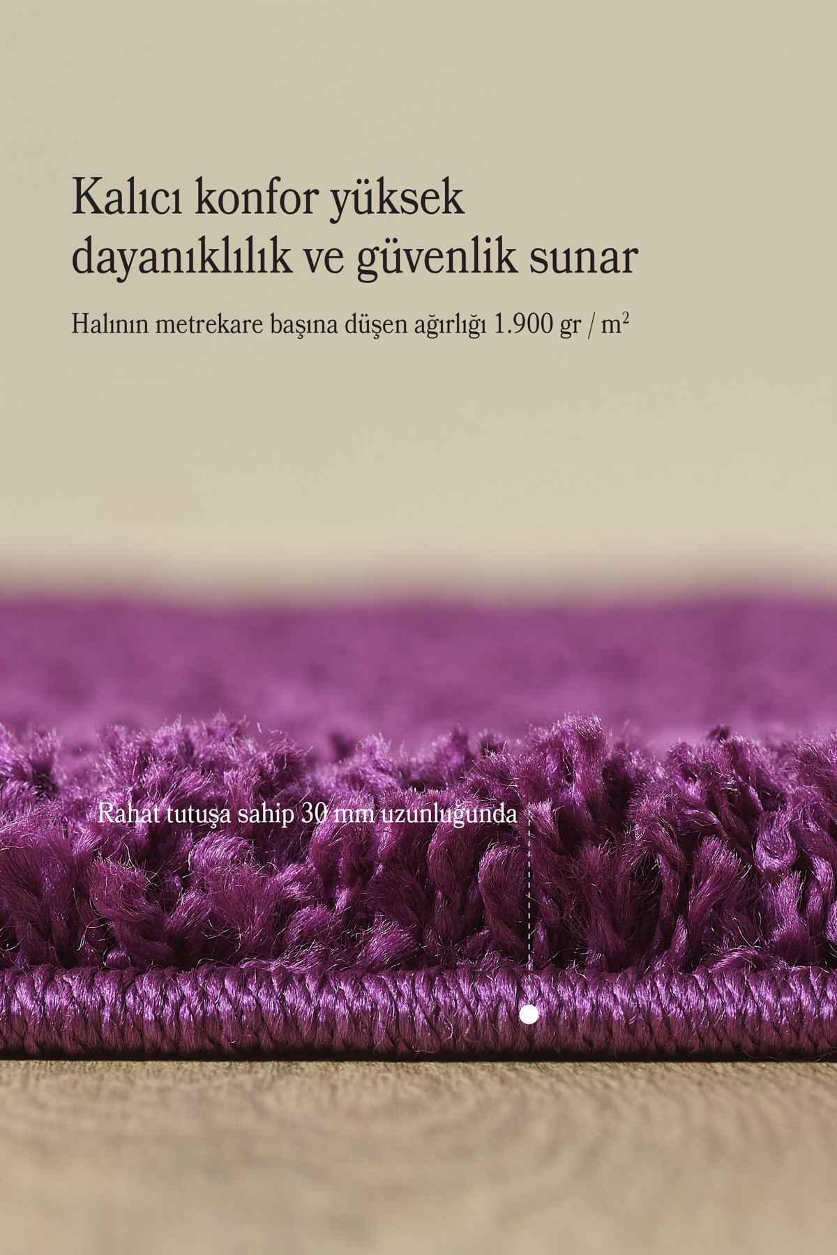 Anaska Home Modern Tasarım Uzun Tüylü Peluş Lila Shaggy Oturma Odası Salon Be