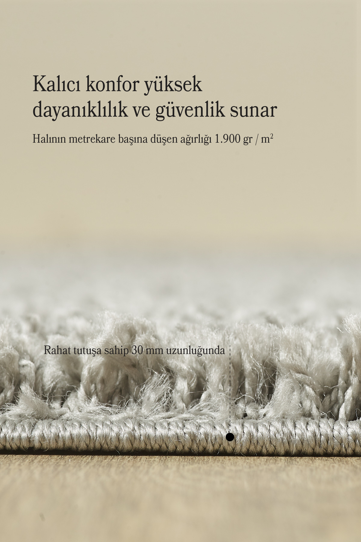 Anaska Home Modern Tasarım Uzun Tüylü Peluş Açık Gri Shaggy Oturma Odası Salo