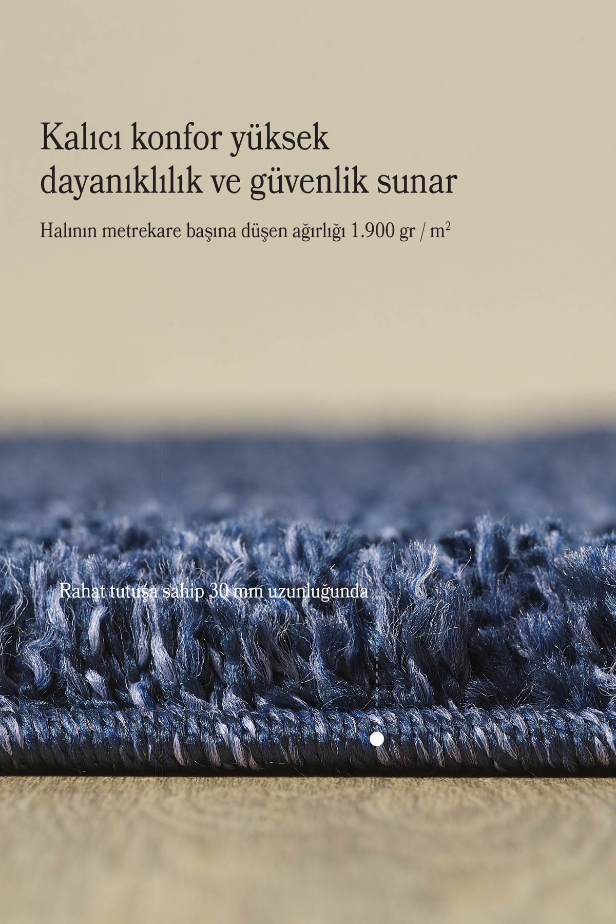 Anaska Home Modern Tasarım Uzun Tüylü Peluş Lacivert Shaggy Oturma Odası Salo