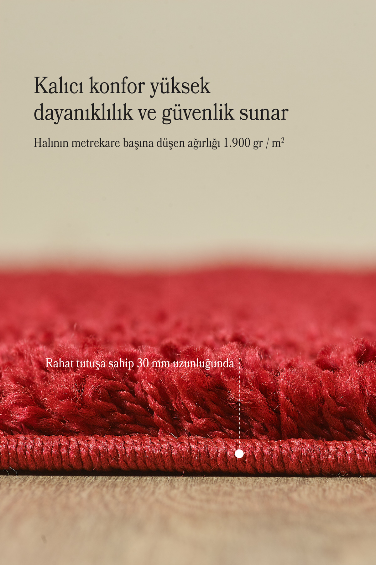 Anaska Home Modern Tasarım Uzun Tüylü Peluş Kırmızı Shaggy Oturma Odası Salon