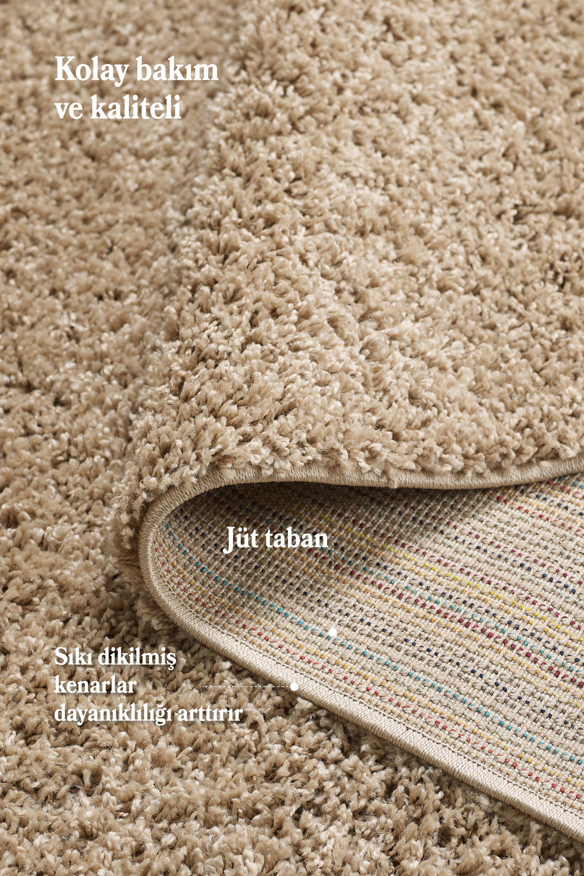 Anaska Home Modern Tasarım Uzun Tüylü Peluş Bej Shaggy Oturma Odası Salon Beb