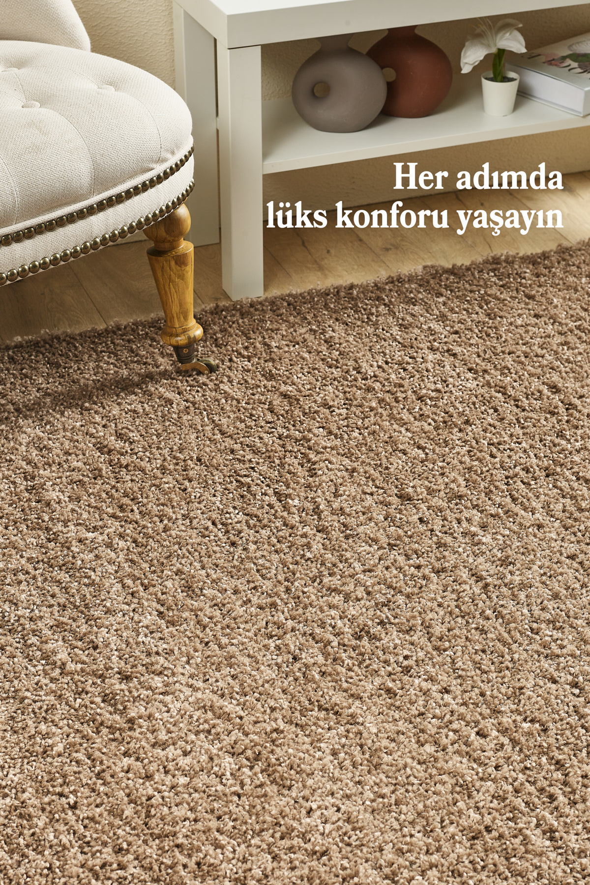 Anaska Home Modern Tasarım Uzun Tüylü Peluş Moka Shaggy Oturma Odası Salon Be