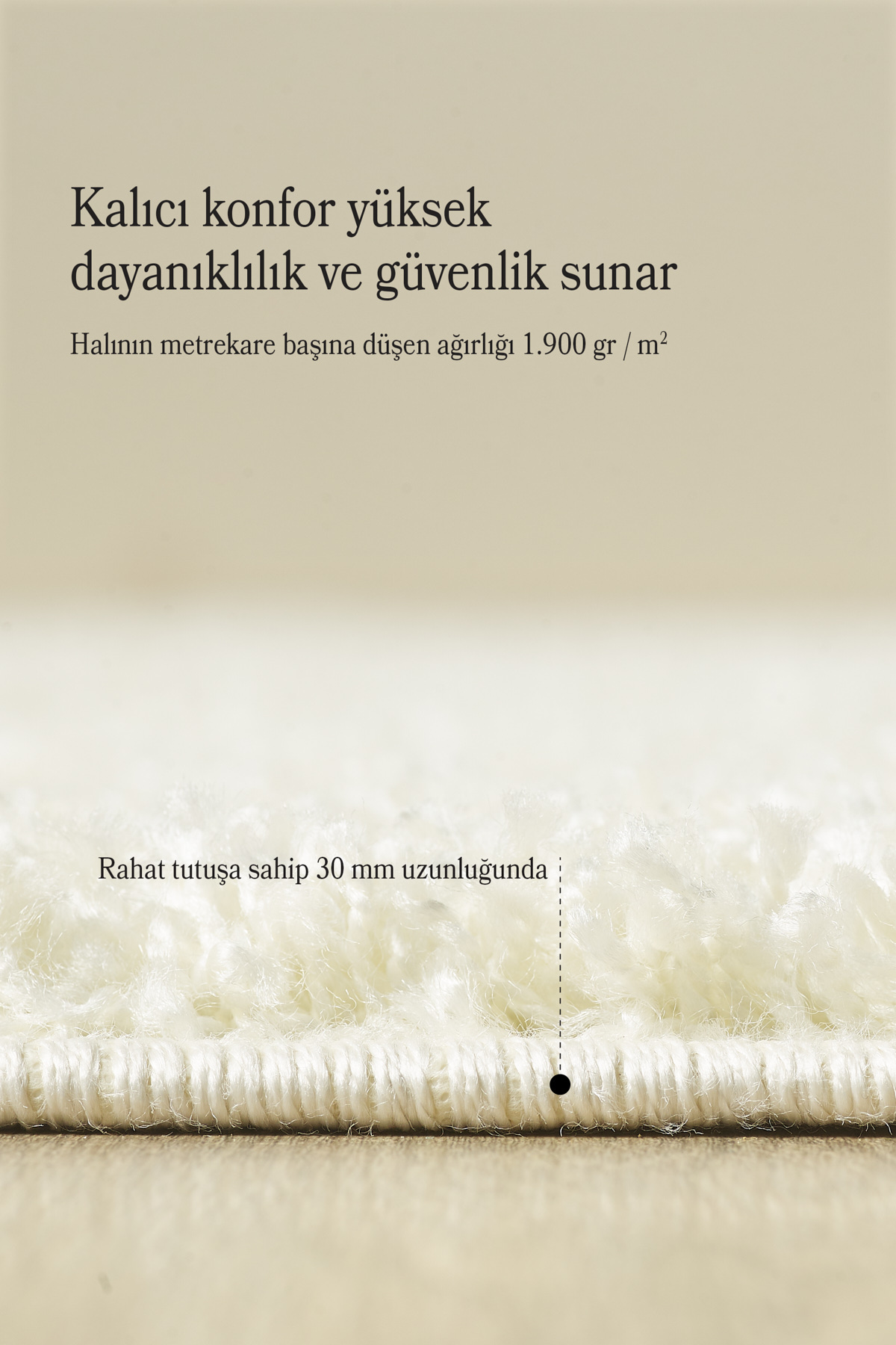 Anaska Home Modern Tasarım Uzun Tüylü Peluş Krem Shaggy Oturma Odası Salon Be