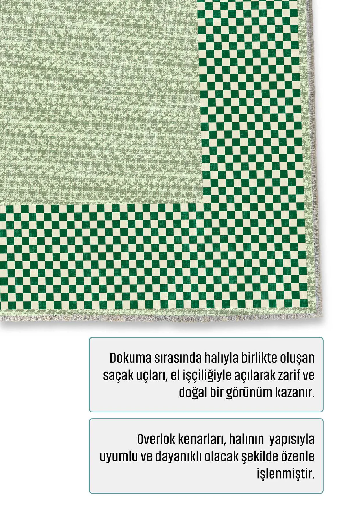 Modern Tasarım Yeşil Şönil Halı Kilim Yolluk Kaymaz Yıkanabilir M