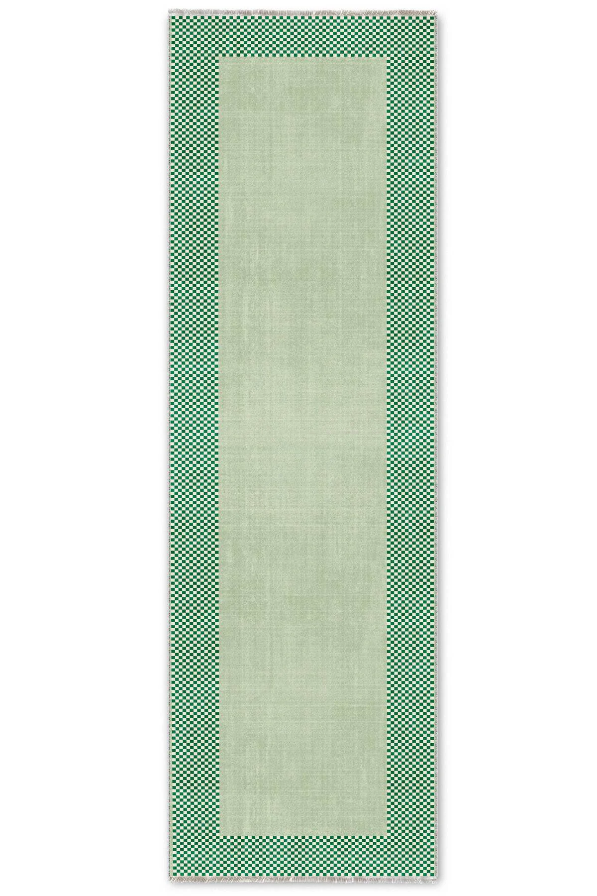 Modern Tasarım Yeşil Şönil Halı Kilim Yolluk Kaymaz Yıkanabilir M
