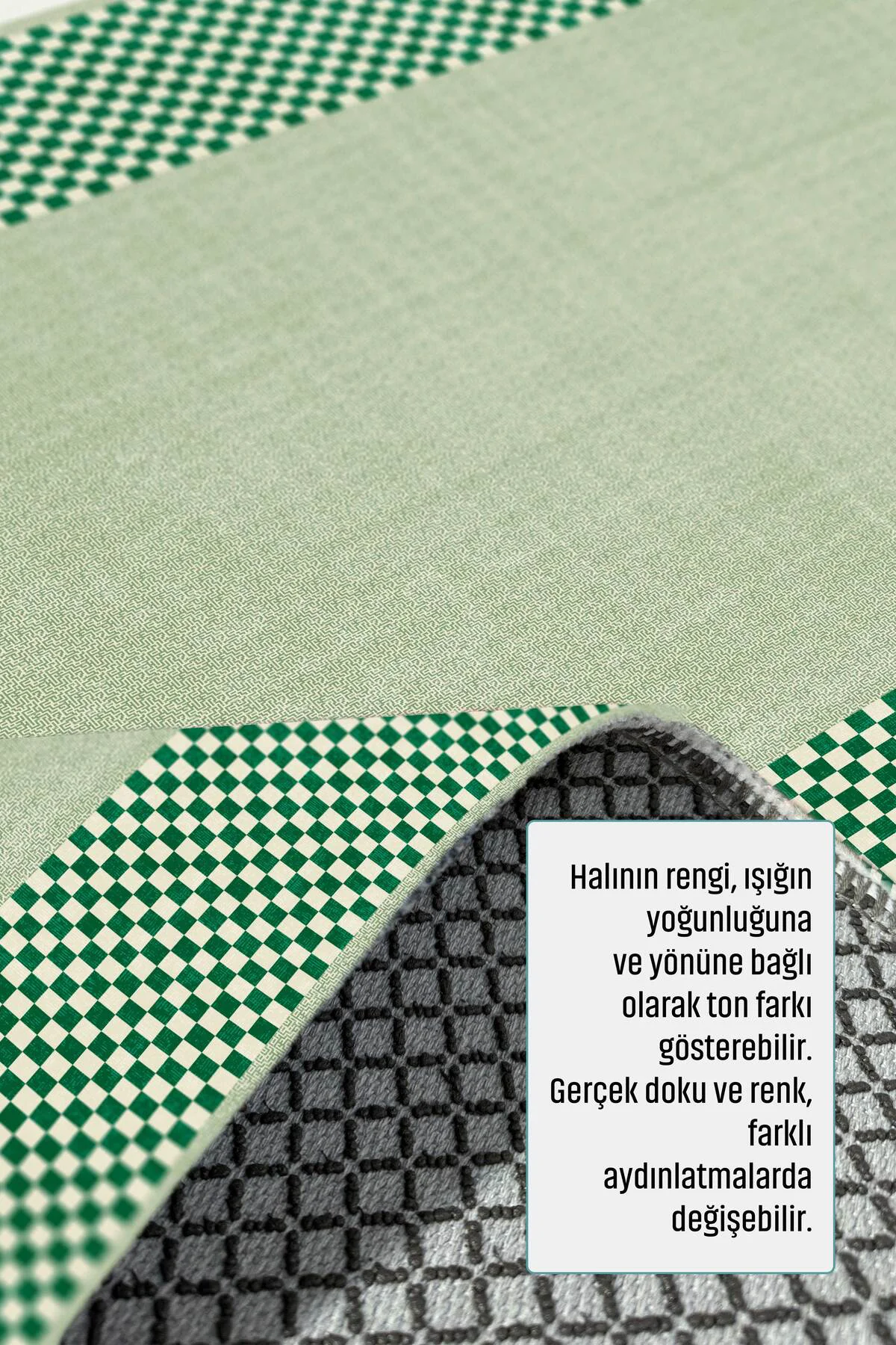 Modern Tasarım Yeşil Şönil Halı Kilim Yolluk Kaymaz Yıkanabilir M