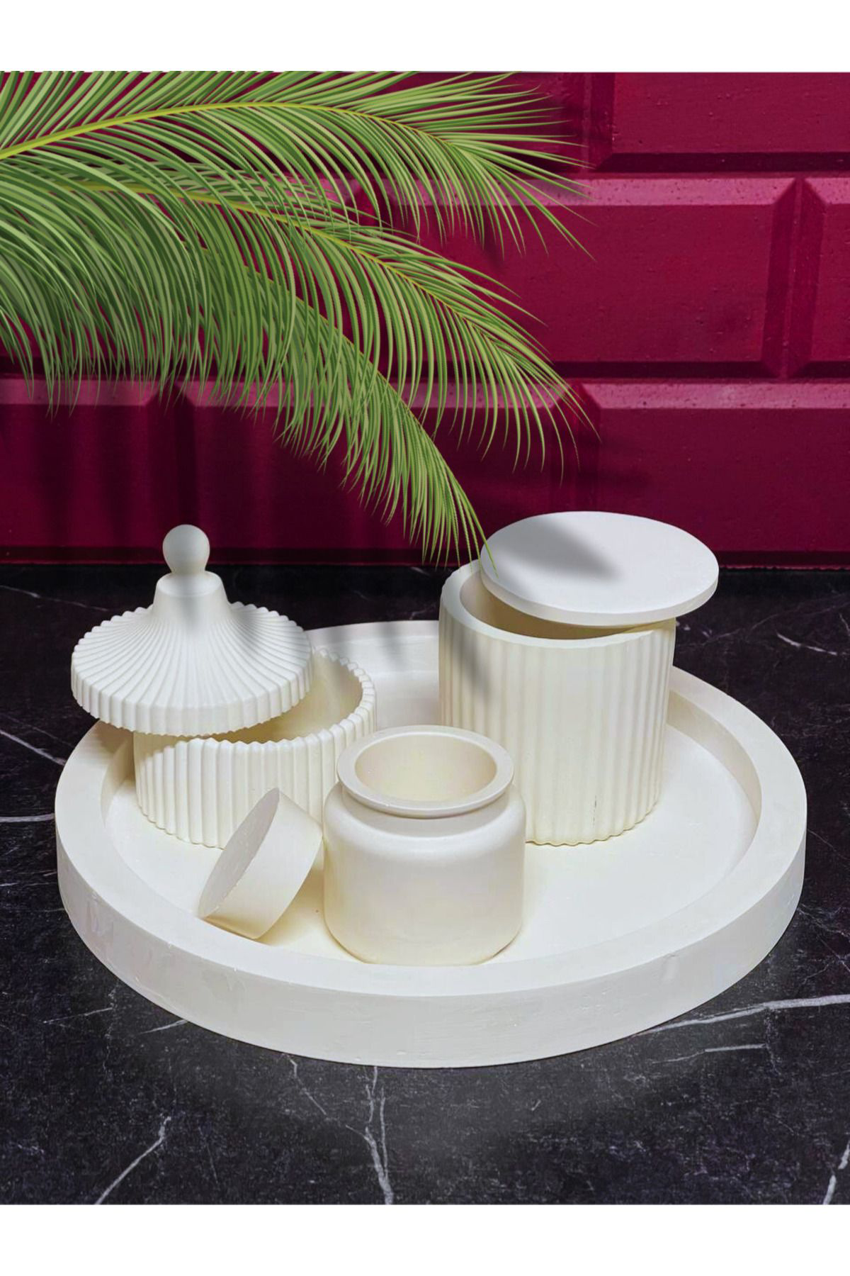 Modern ve Minimalist 6 Parçalı Dekoratif Set – El Yapımı & Şık Ta