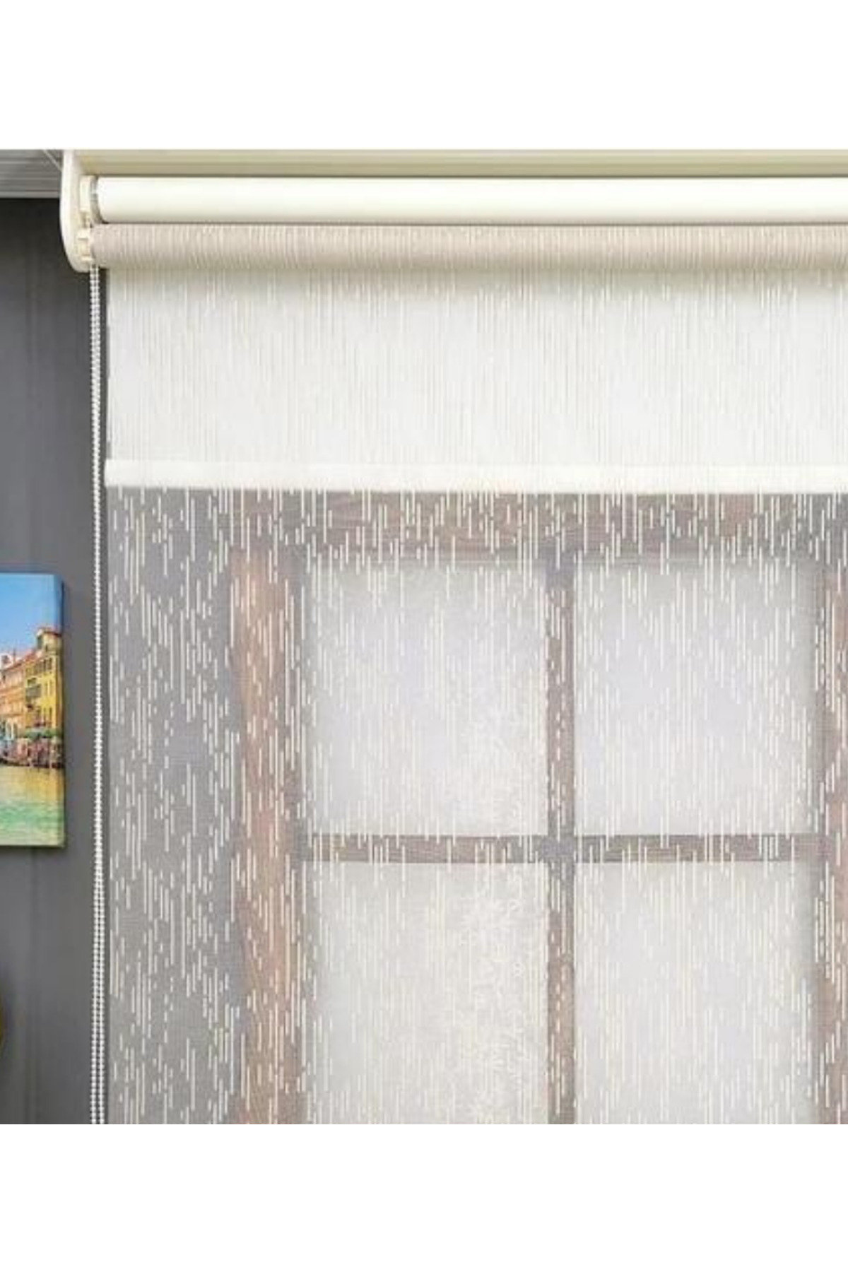 Modern Yağmur Desen Çiftli Sistem Mekanizmalı Tül ve Stor Perde A