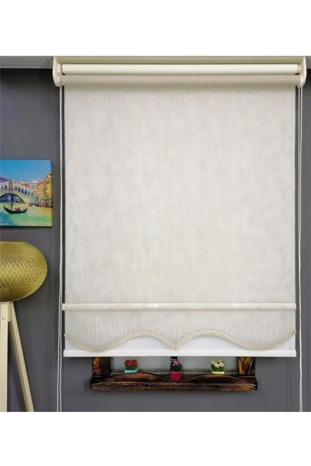 Modern Yağmur Desen Çiftli Sistem Mekanizmalı Tül ve Stor Perde A