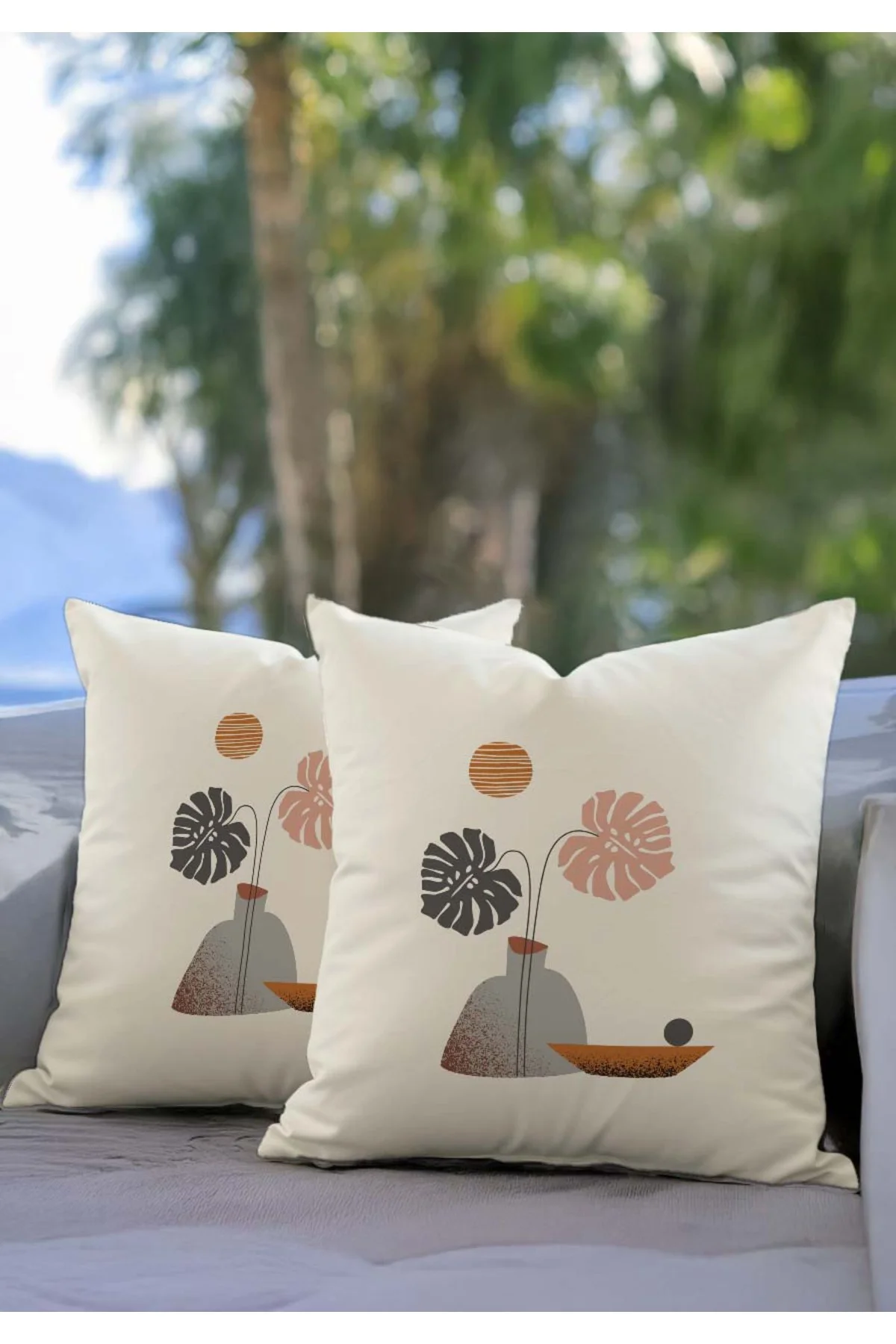 Modern Yaprak Desenli Dekoratif Kırlent Kılıfı 2li Set