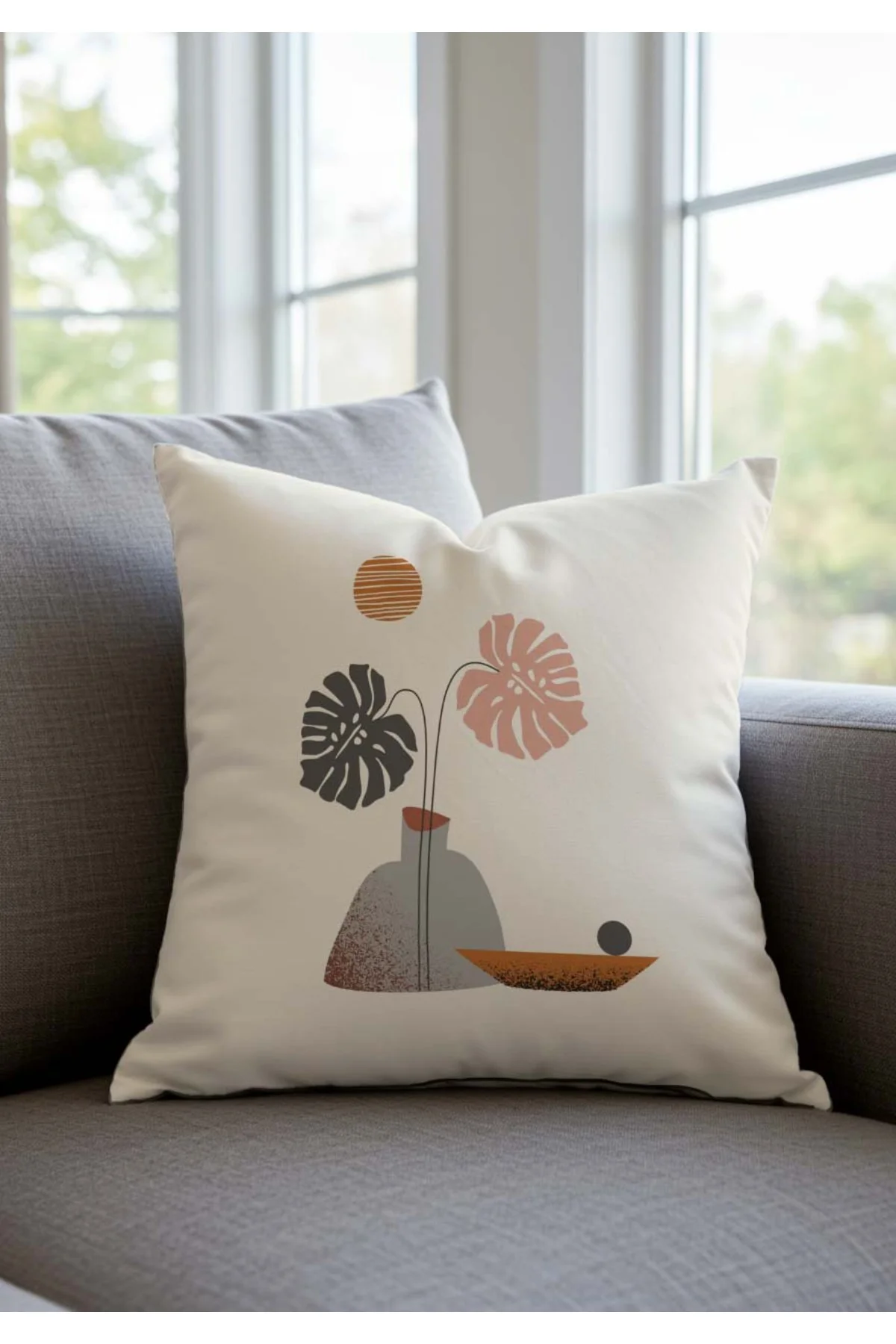 Modern Yaprak Desenli Dekoratif Kırlent Kılıfı 2li Set