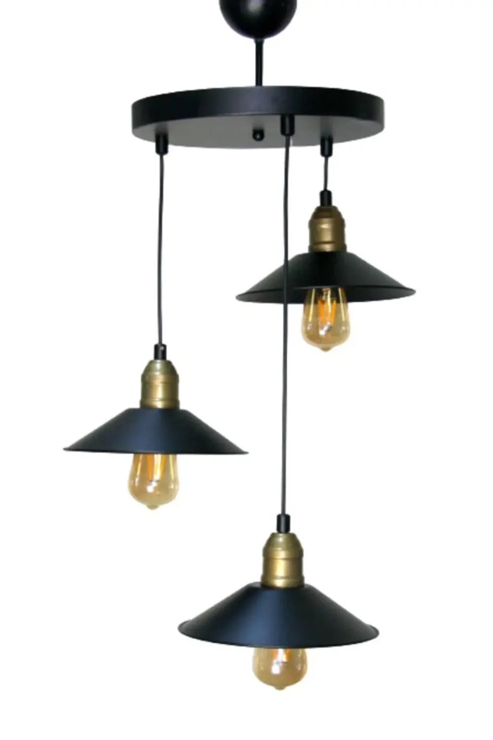 Light Modernica Üçlü Siyah Eskitme Şapkalı Avize, Şık Ve Modern Aydınla