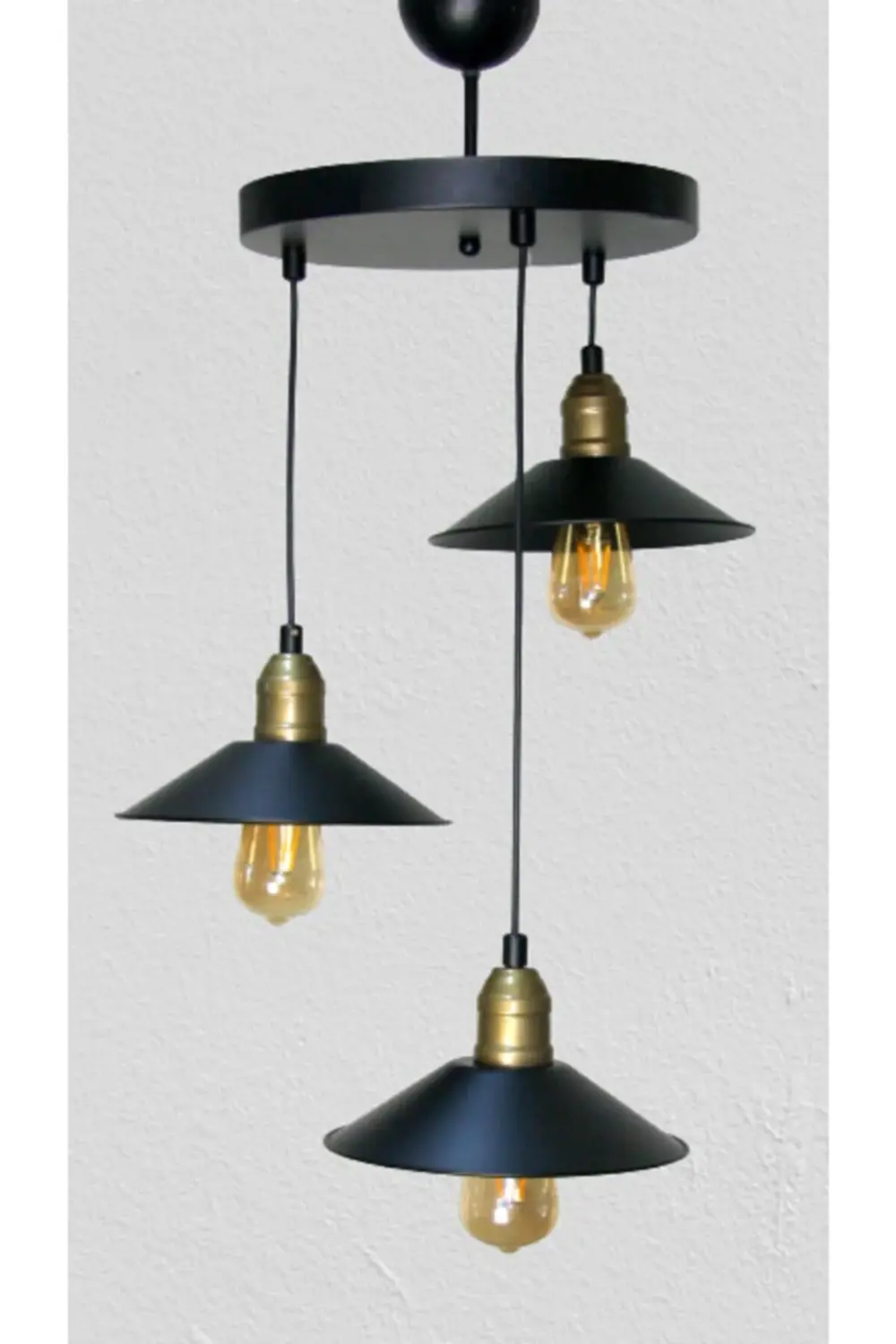 Light Modernica Üçlü Siyah Eskitme Şapkalı Avize, Şık Ve Modern Aydınla