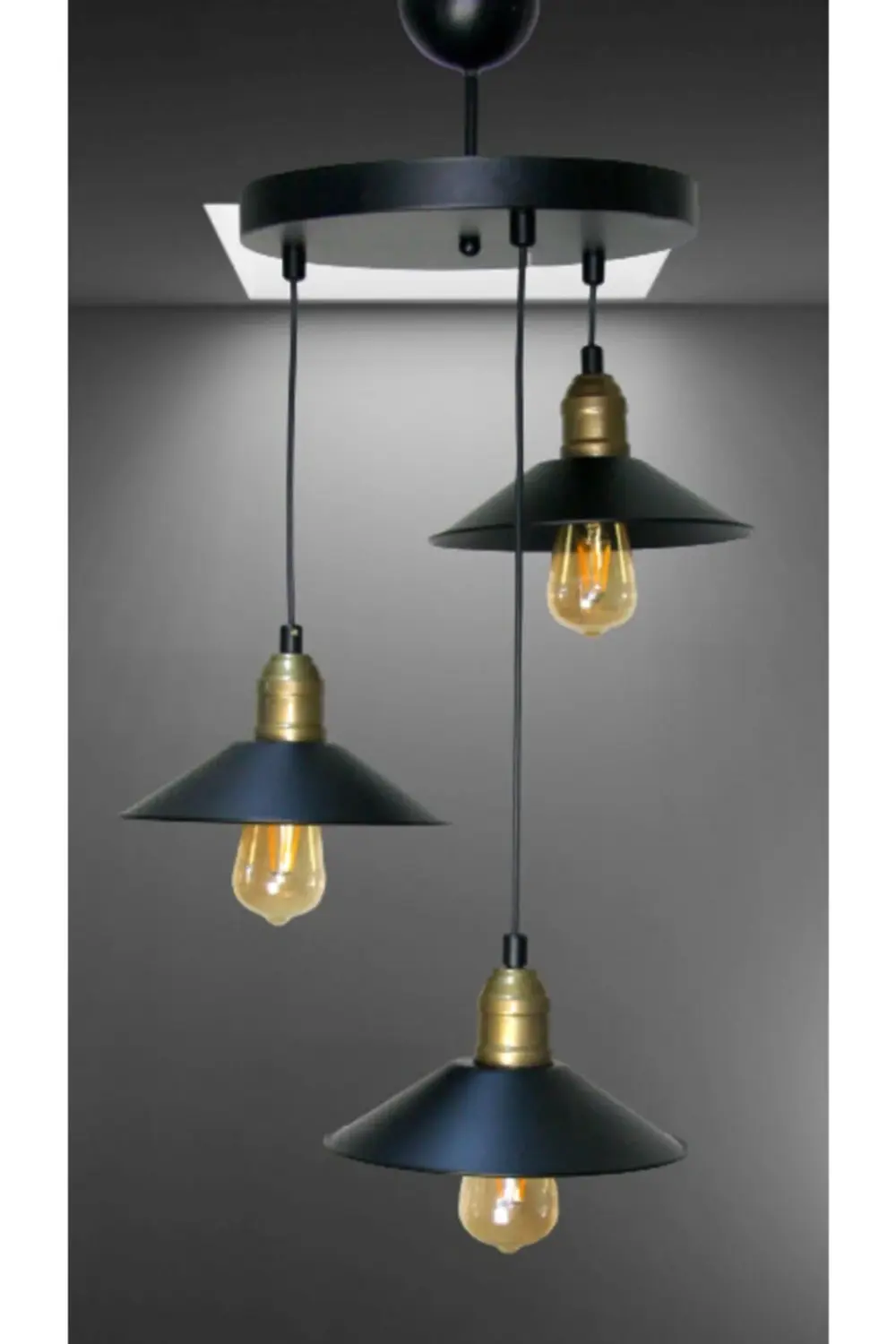 Light Modernica Üçlü Siyah Eskitme Şapkalı Avize, Şık Ve Modern Aydınla