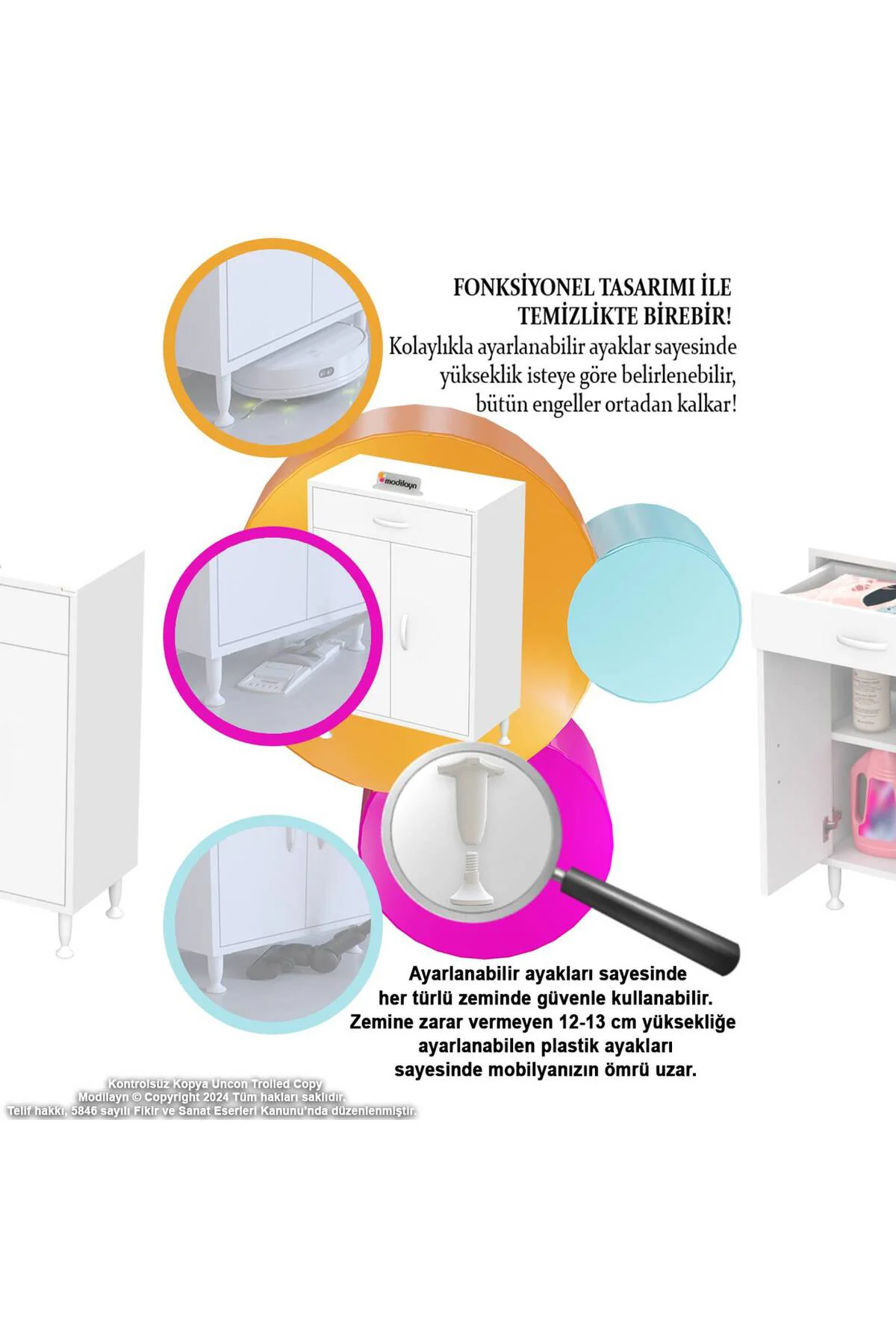 Modilayn 55 x 88 cm 2 Kapaklı Tek Çekmeceli Çok Amaçlı Dolap