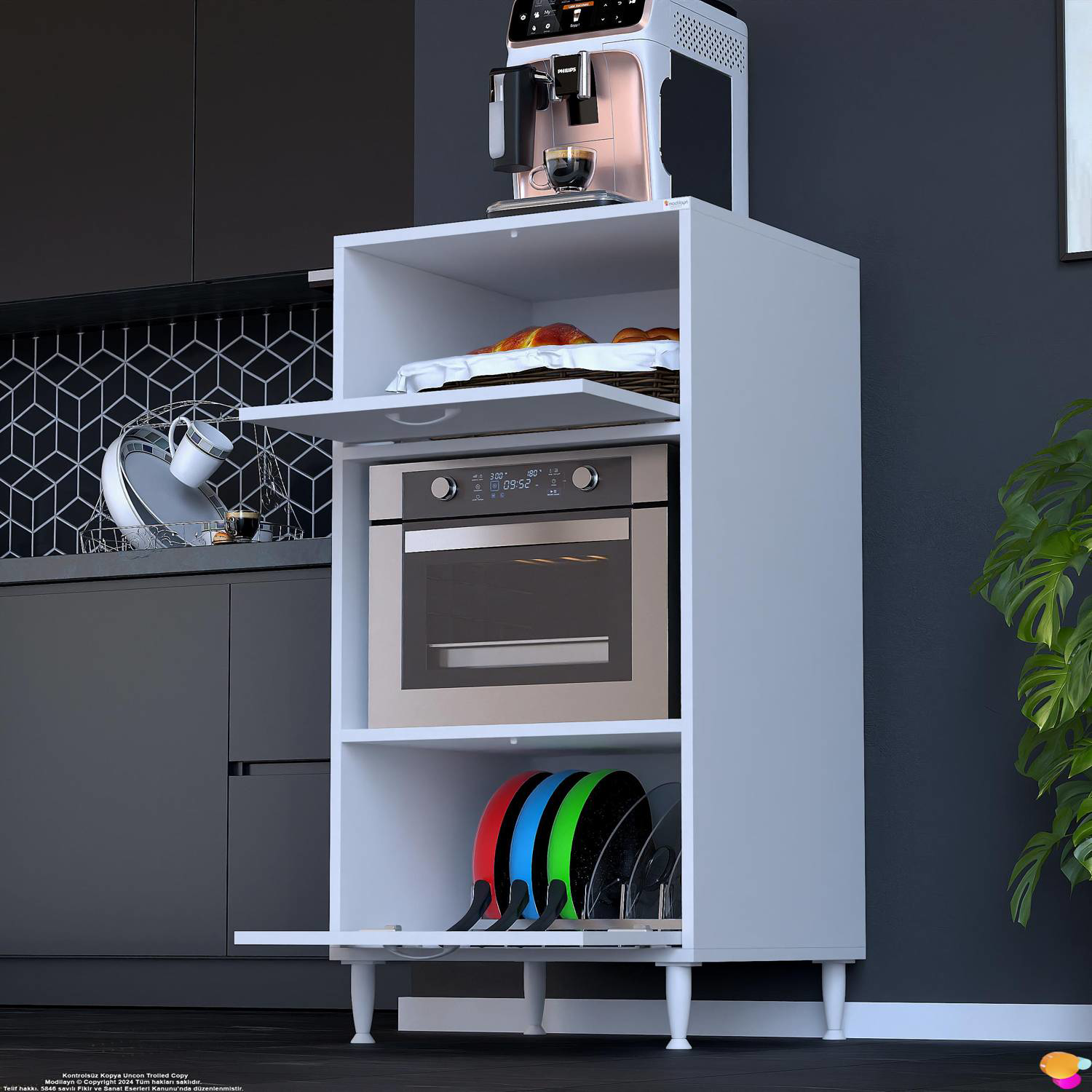 Modo 2 Kapaklı Mutfak Dolabı 65 cm Mikrodalga Fırın Standı Çok Am - Görsel 4